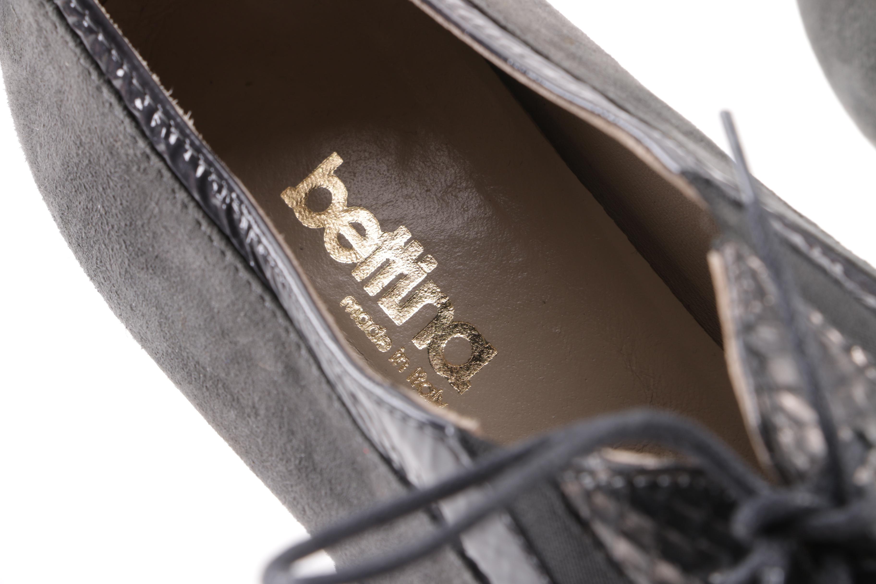 Bettina Grey Snakeskin, Suede and Leather Oxford Heels, Made in Italy