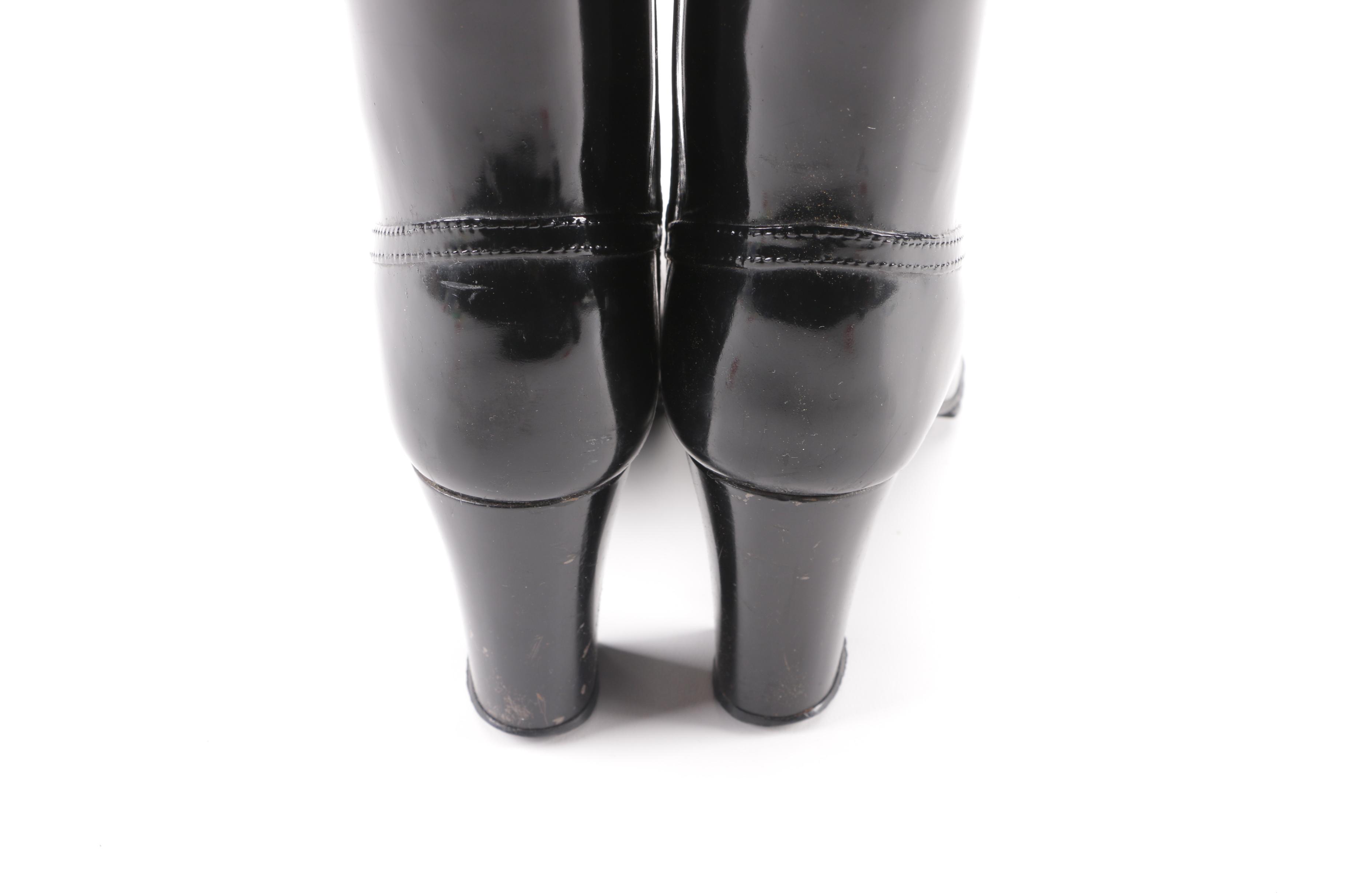 Women's Andrew Geller Black Rubber High-Heeled Tall Rain Boots