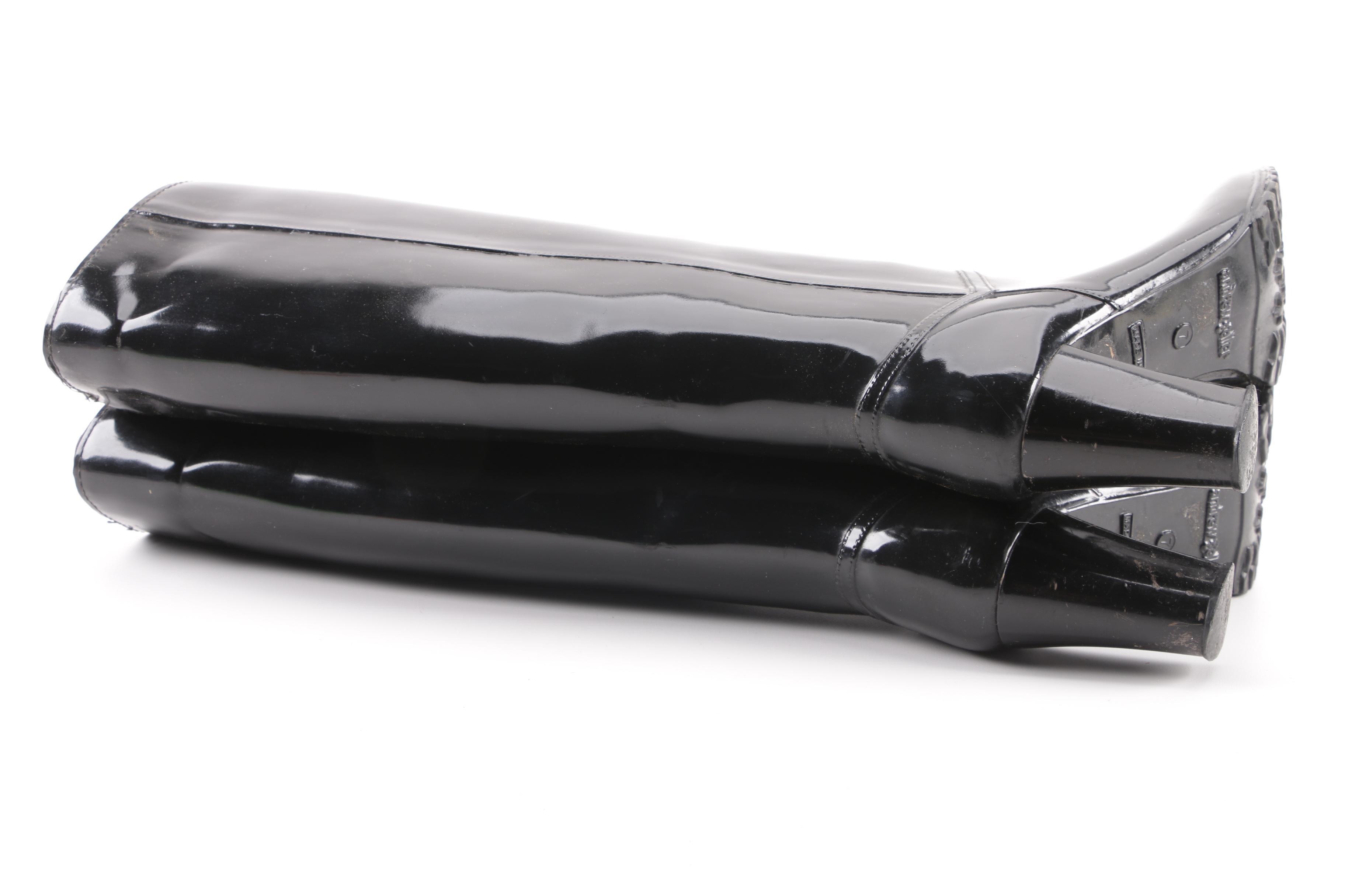 Women's Andrew Geller Black Rubber High-Heeled Tall Rain Boots