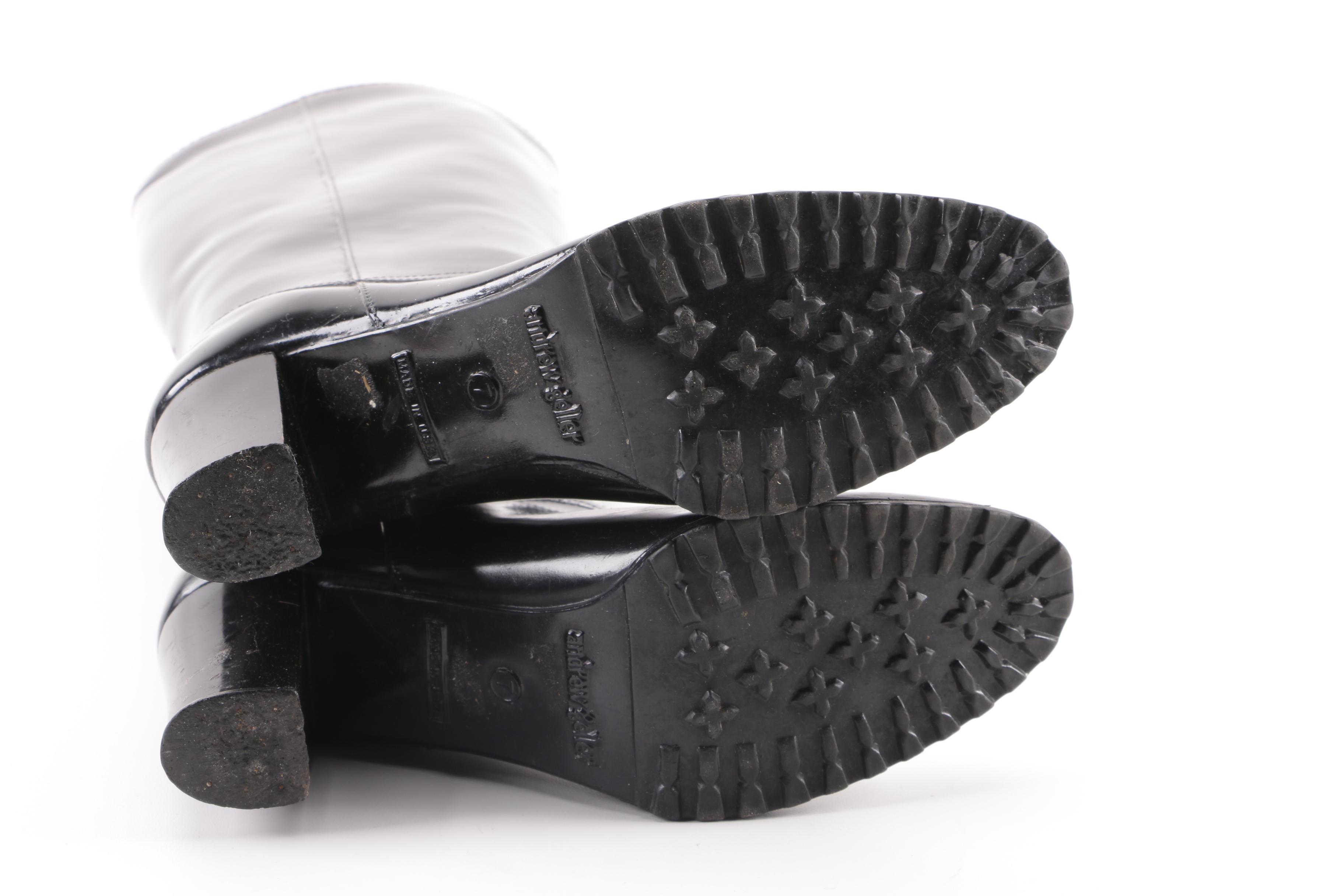 Women's Andrew Geller Black Rubber High-Heeled Tall Rain Boots