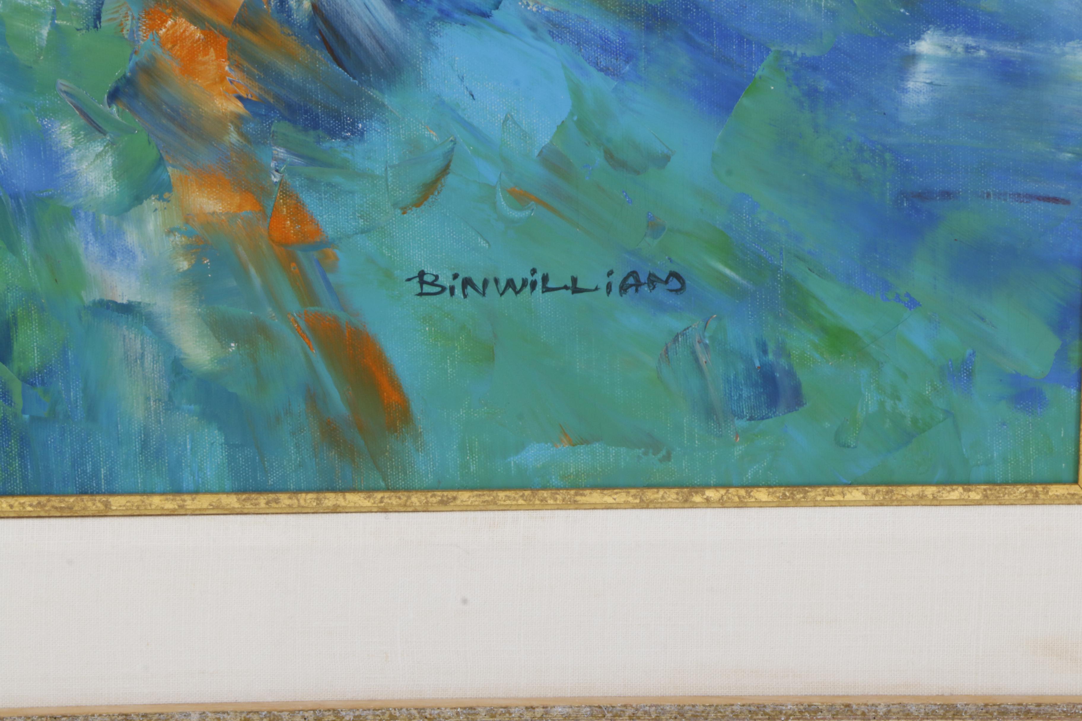 Framed Binwilliams Oil Painting of a Basketball Game, Late 20th Century