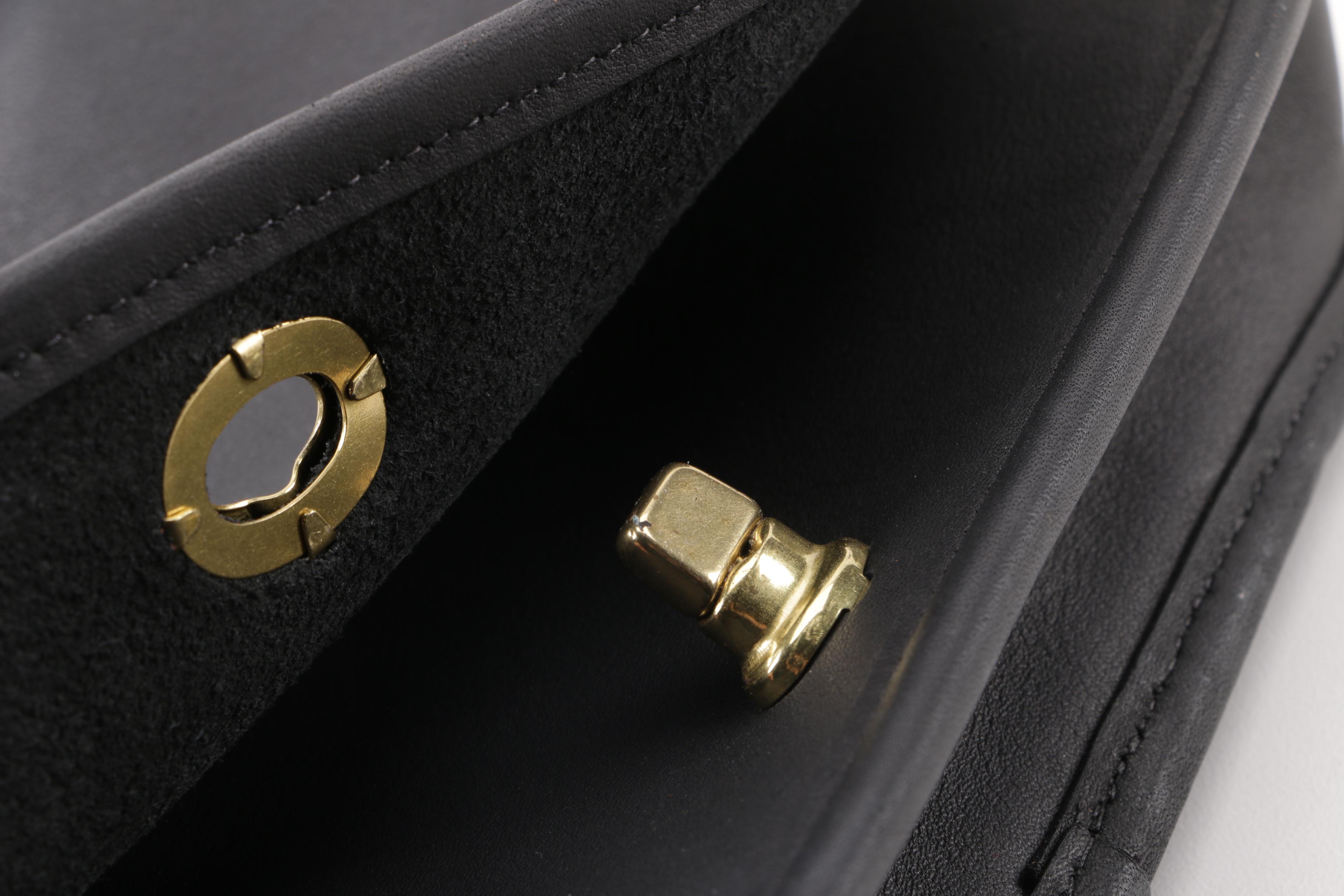 1980s Vintage Coach Black Leather Flap Front Baguette Shoulder Bag