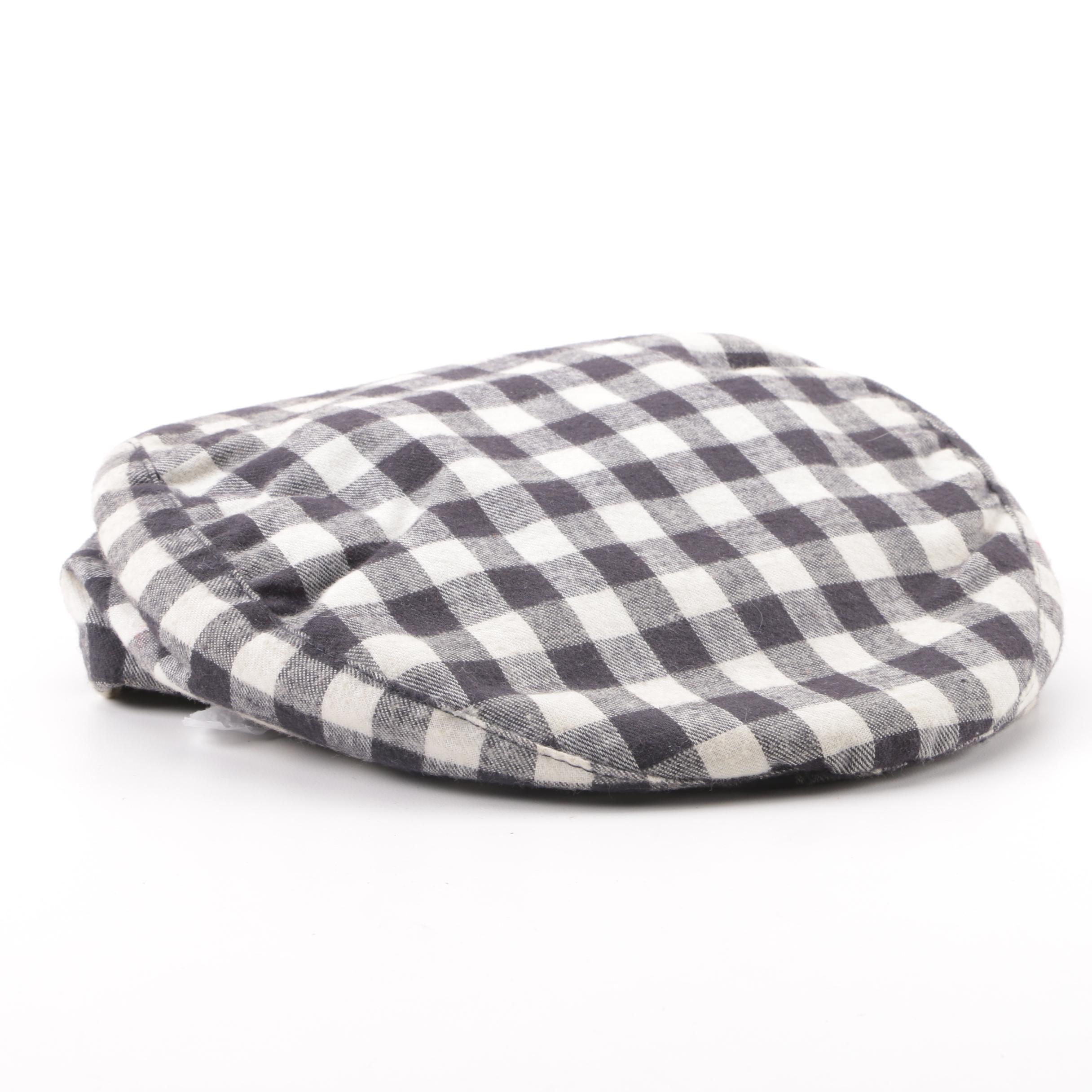 1980s Vintage Norma Kamali for Stetson Black Buffalo Plaid Flat Cap