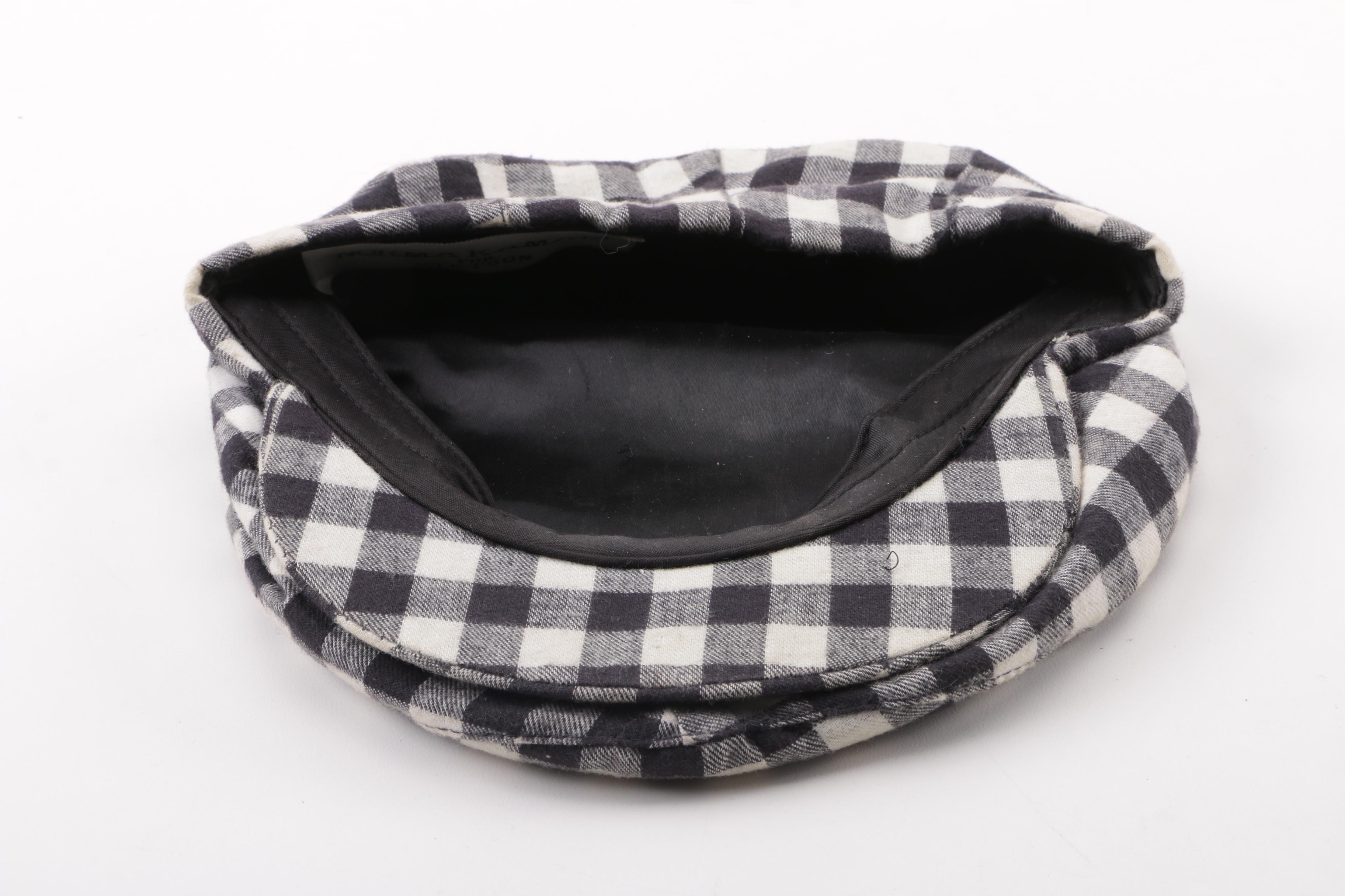 1980s Vintage Norma Kamali for Stetson Black Buffalo Plaid Flat Cap