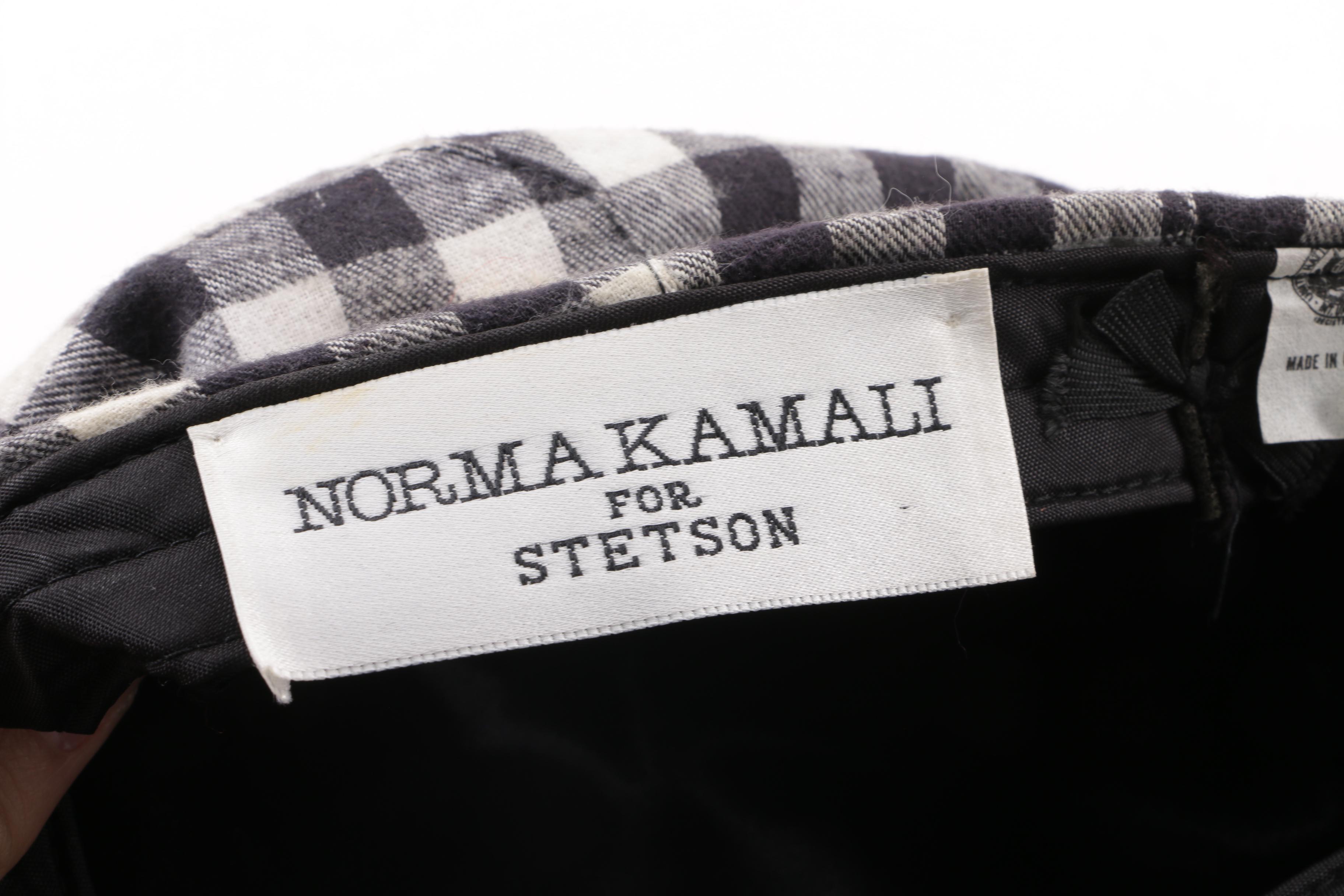 1980s Vintage Norma Kamali for Stetson Black Buffalo Plaid Flat Cap