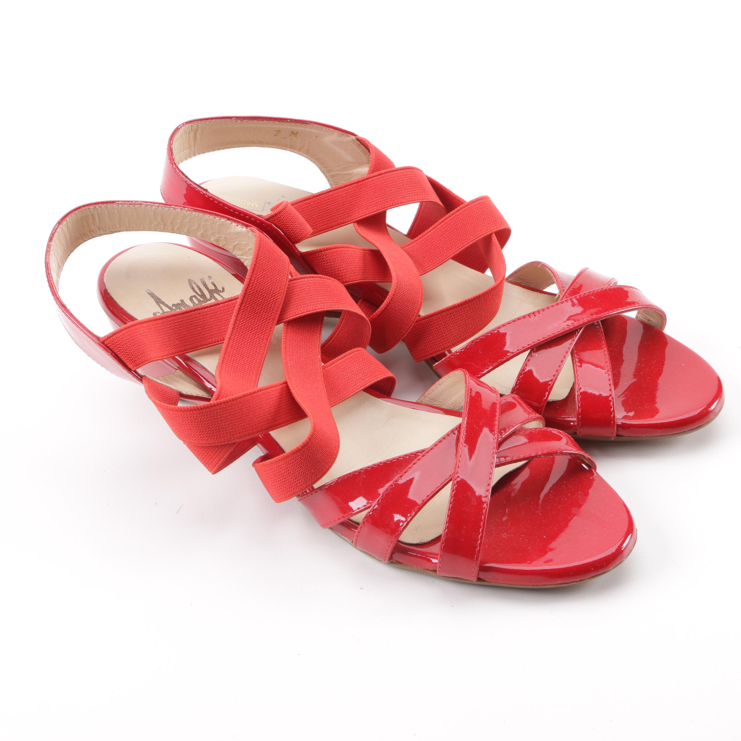 Vintage Amalfi by Rangoni Red Patent Leather Strappy Wedge Sandals