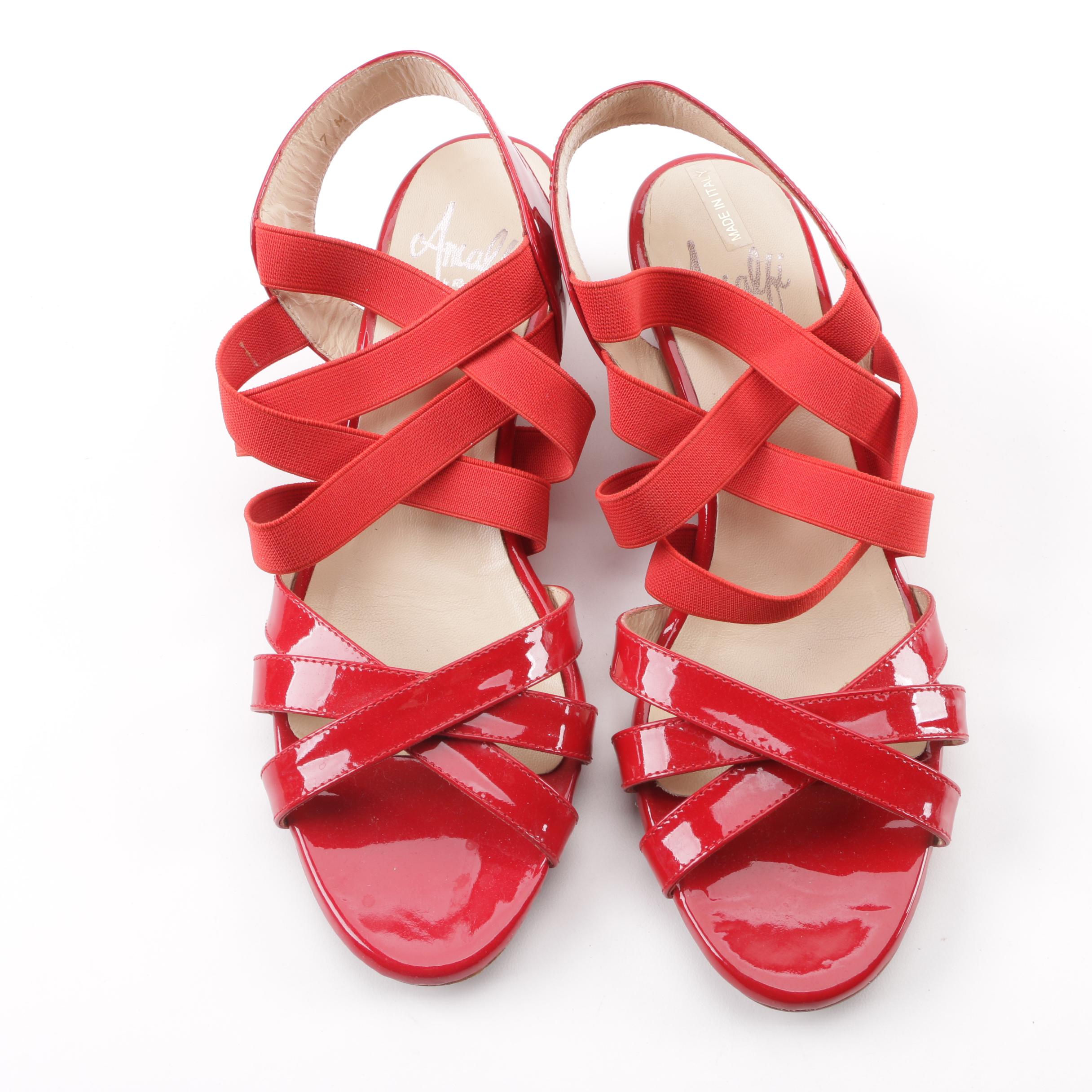 Vintage Amalfi by Rangoni Red Patent Leather Strappy Wedge Sandals