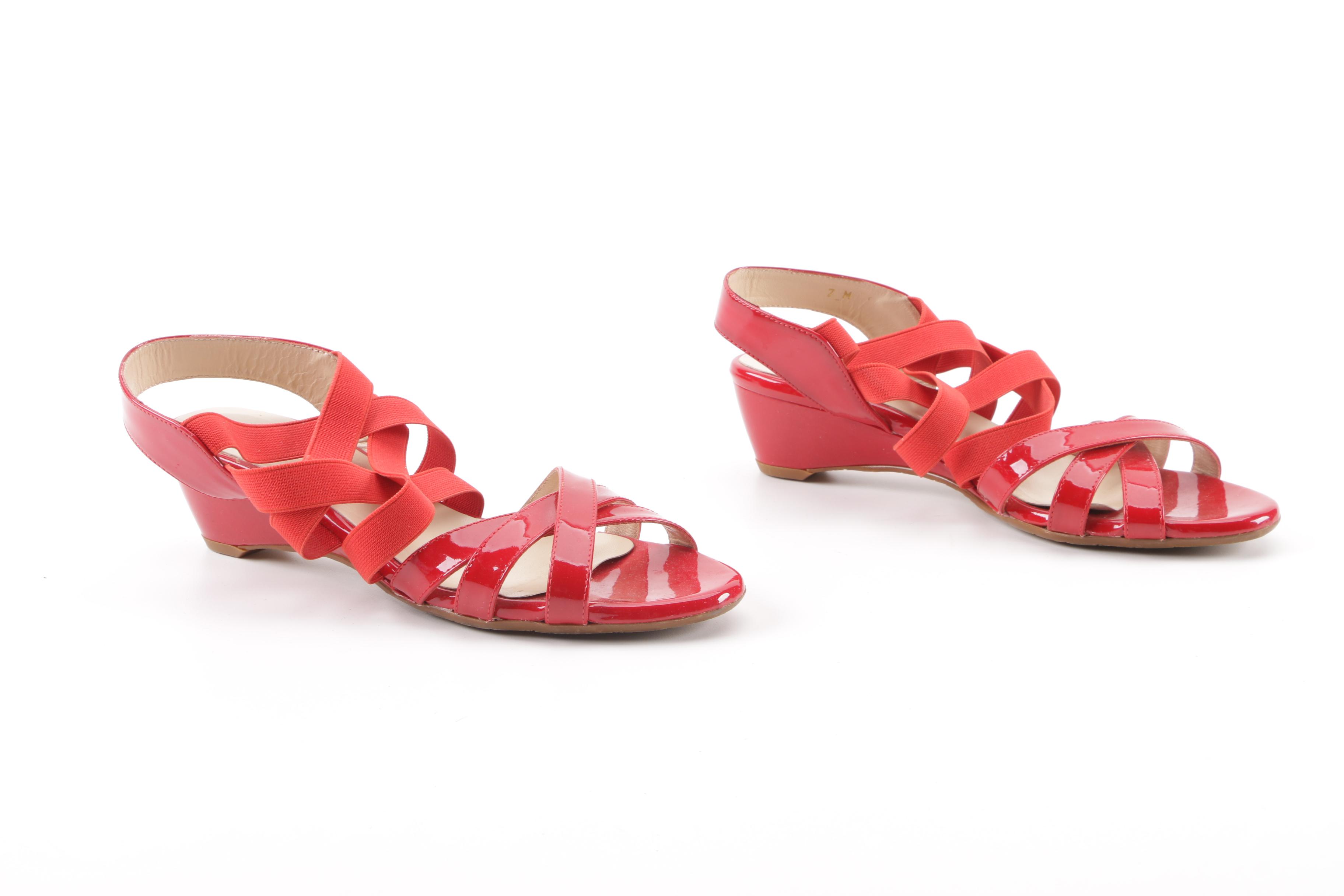 Vintage Amalfi by Rangoni Red Patent Leather Strappy Wedge Sandals