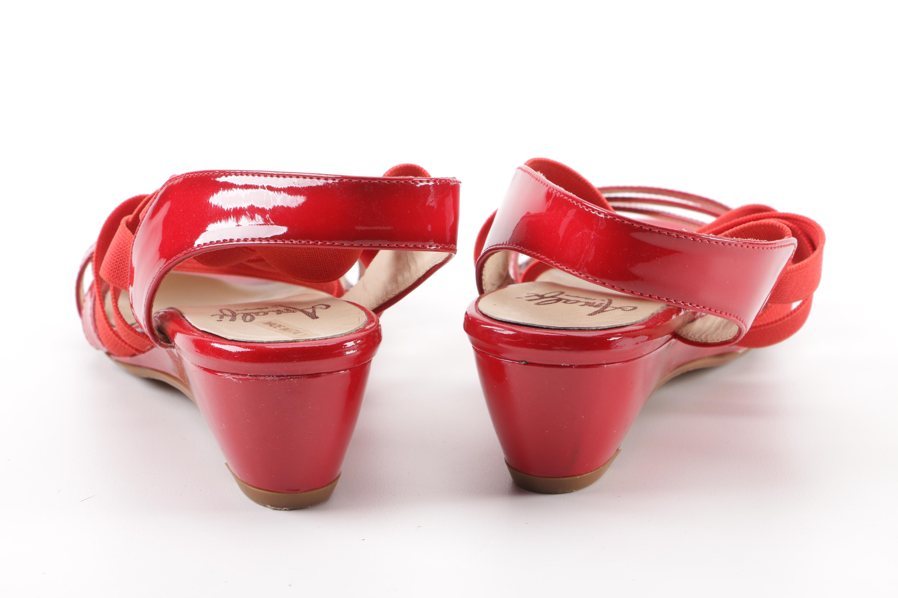 Vintage Amalfi by Rangoni Red Patent Leather Strappy Wedge Sandals