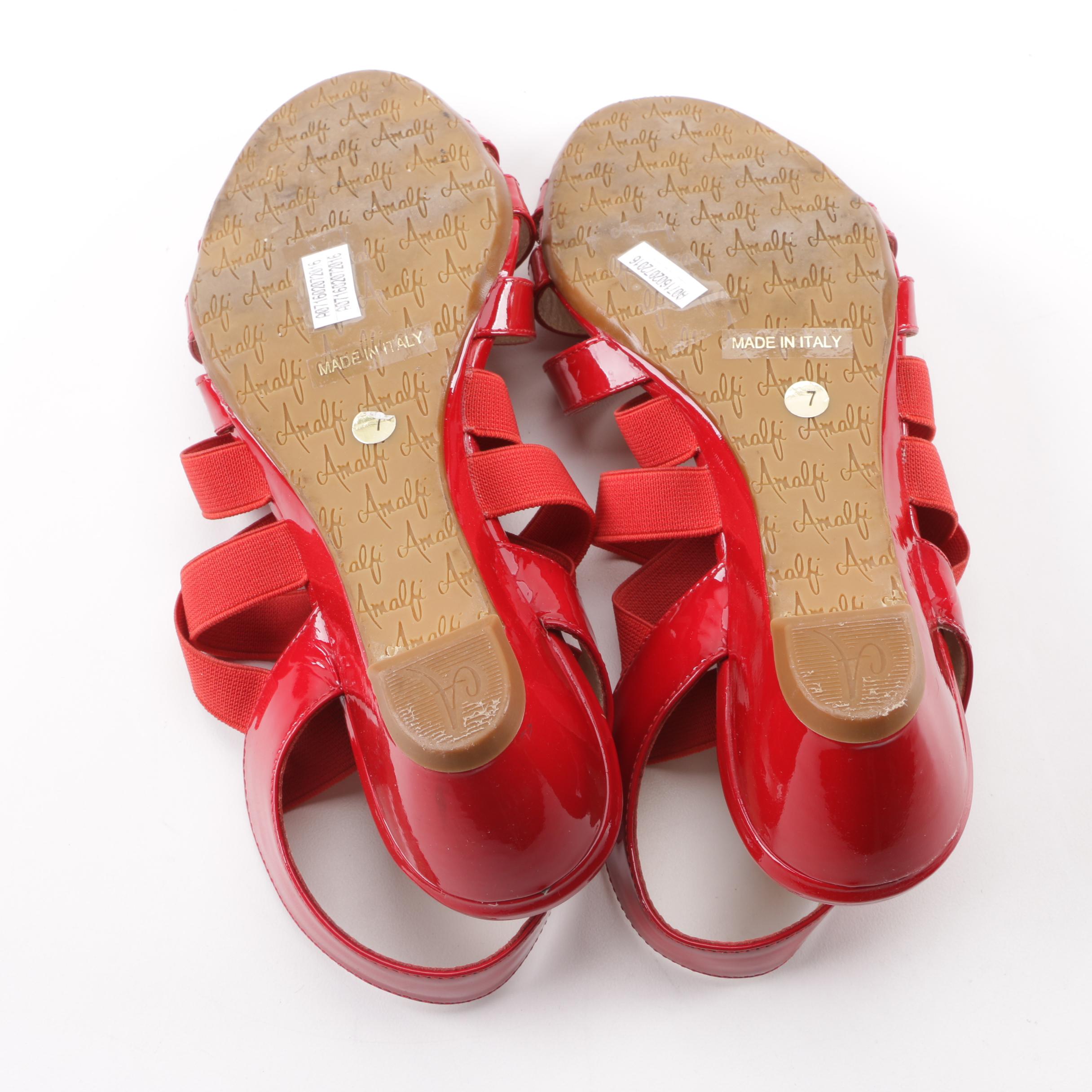 Vintage Amalfi by Rangoni Red Patent Leather Strappy Wedge Sandals