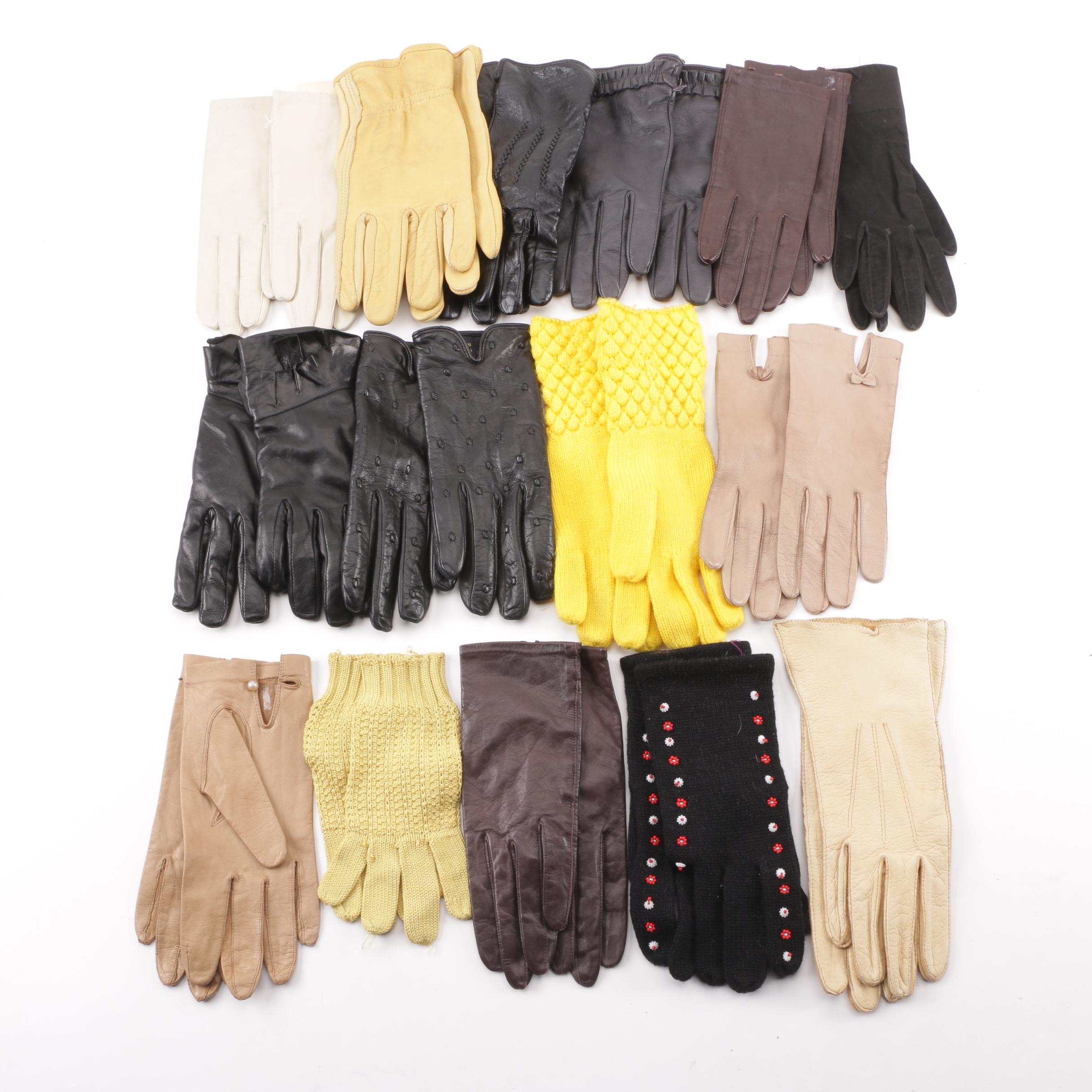 Women's Leather, Wool and Beaded Gloves including Cashmere Lined