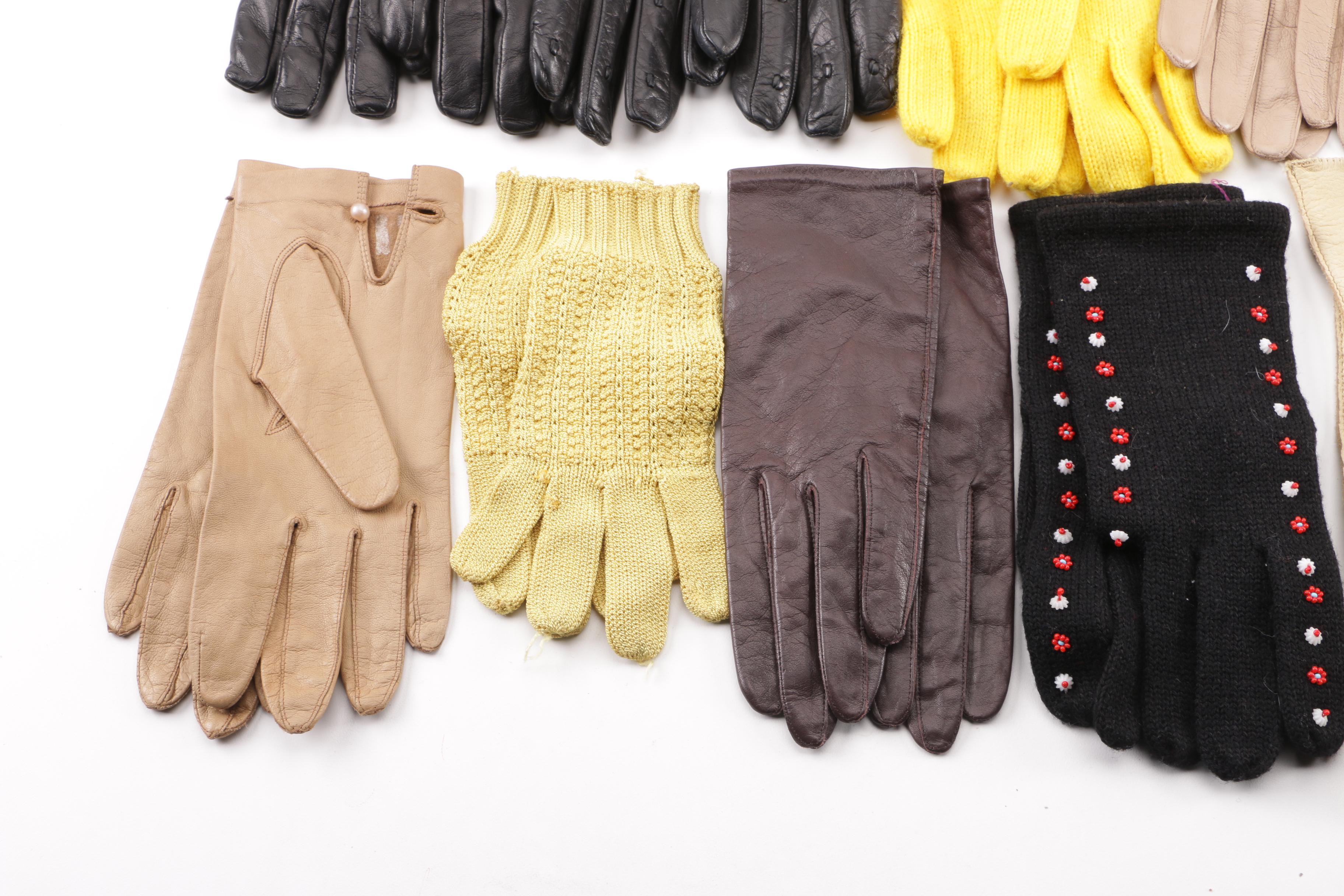 Women's Leather, Wool and Beaded Gloves including Cashmere Lined