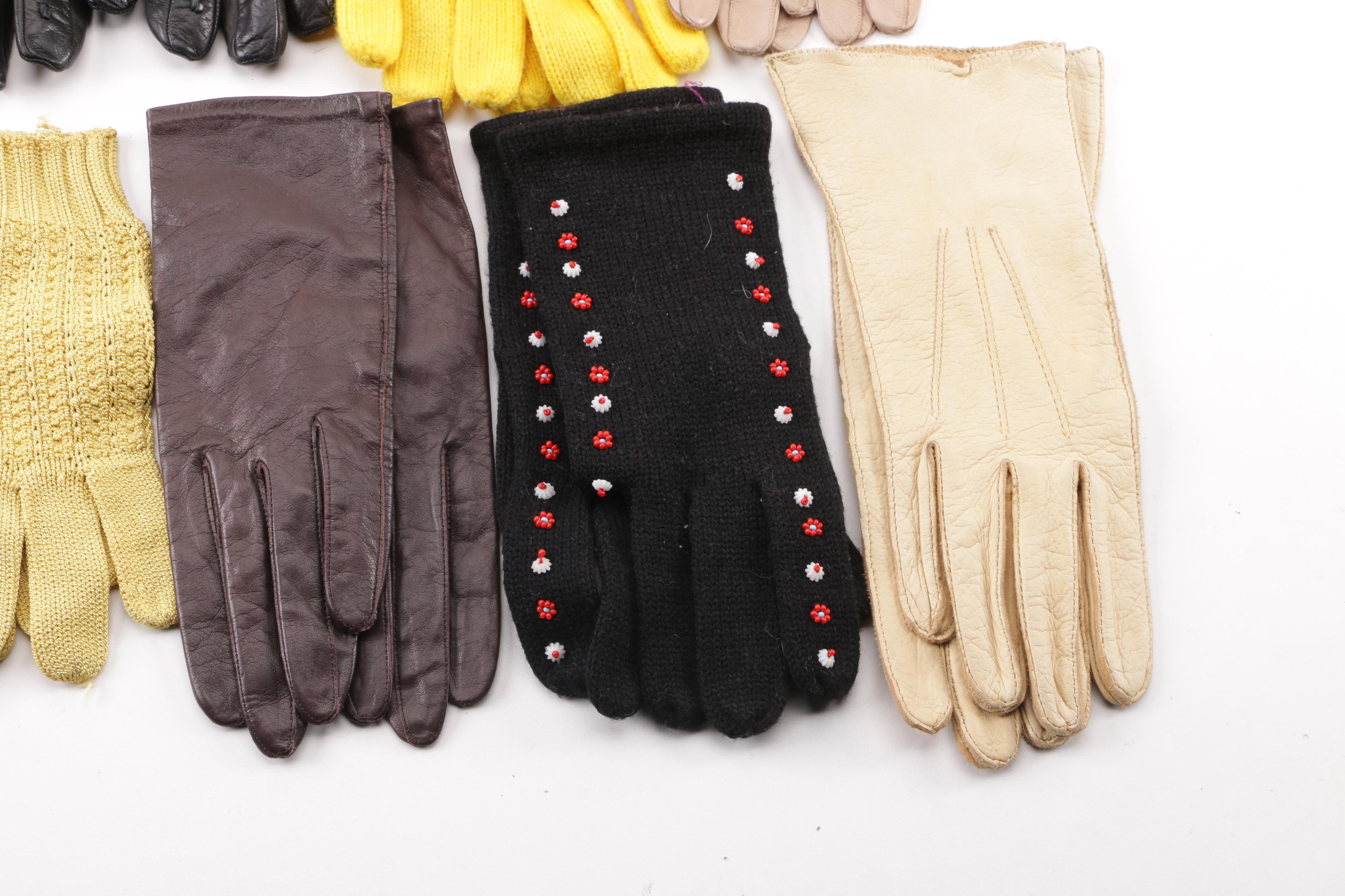 Women's Leather, Wool and Beaded Gloves including Cashmere Lined