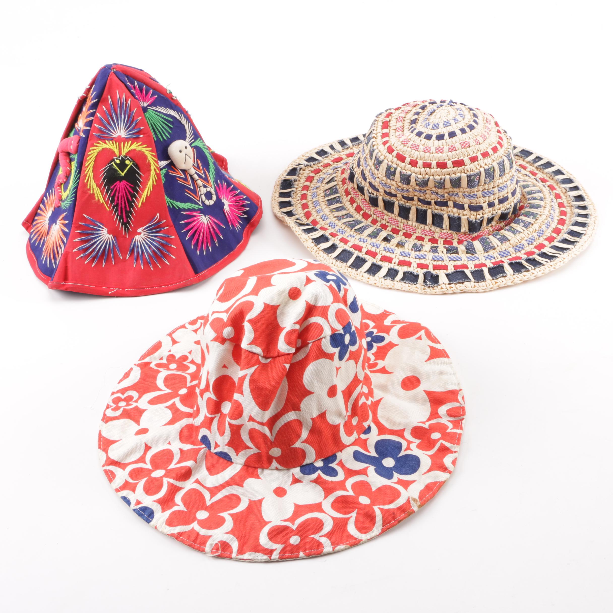 Women's Vintage Sun Hats and Embroidered Multicolor Souvenir Bucket Hat
