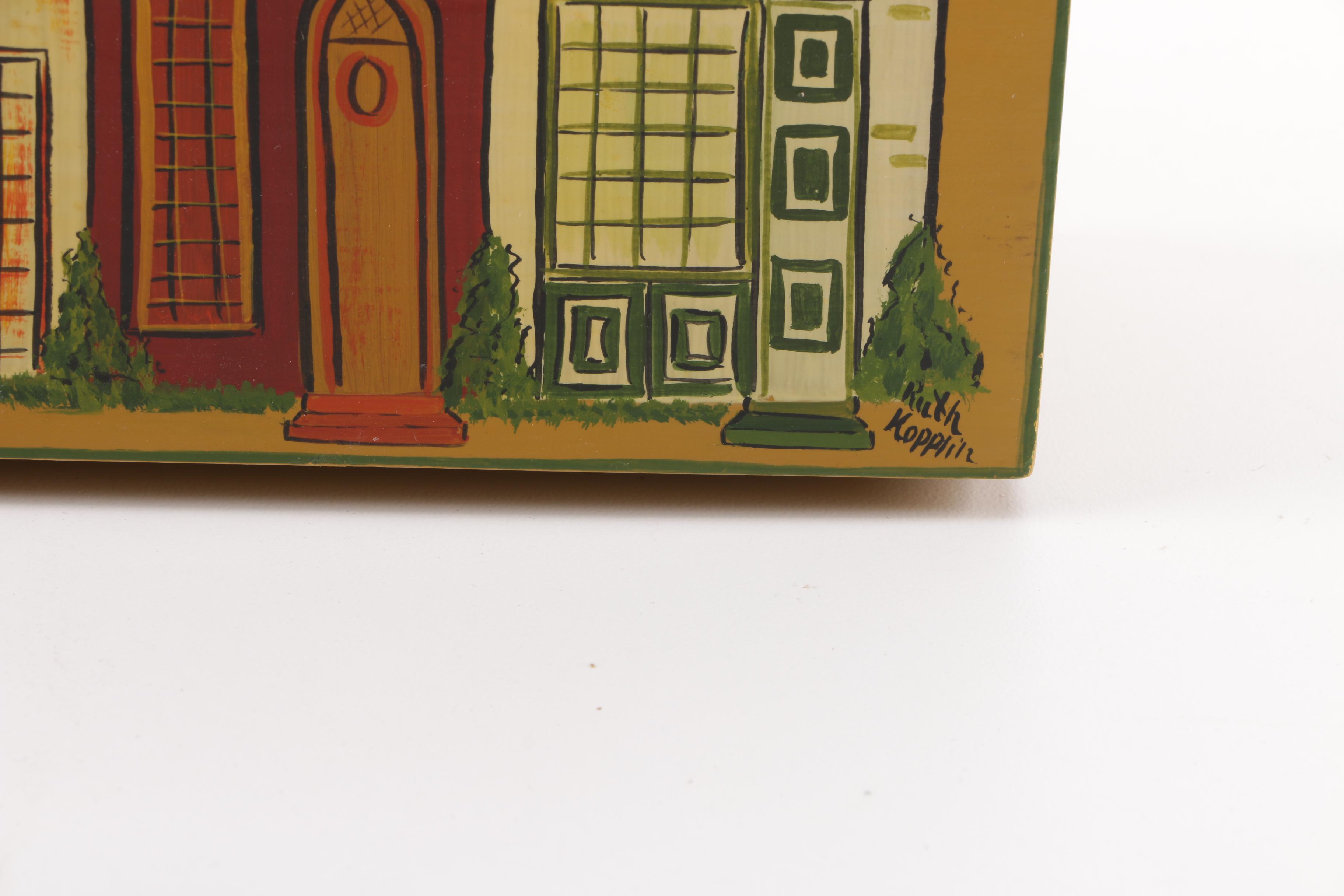 Vintage Dutch Style House Motif Hand-Painted Handbag Signed by Artist