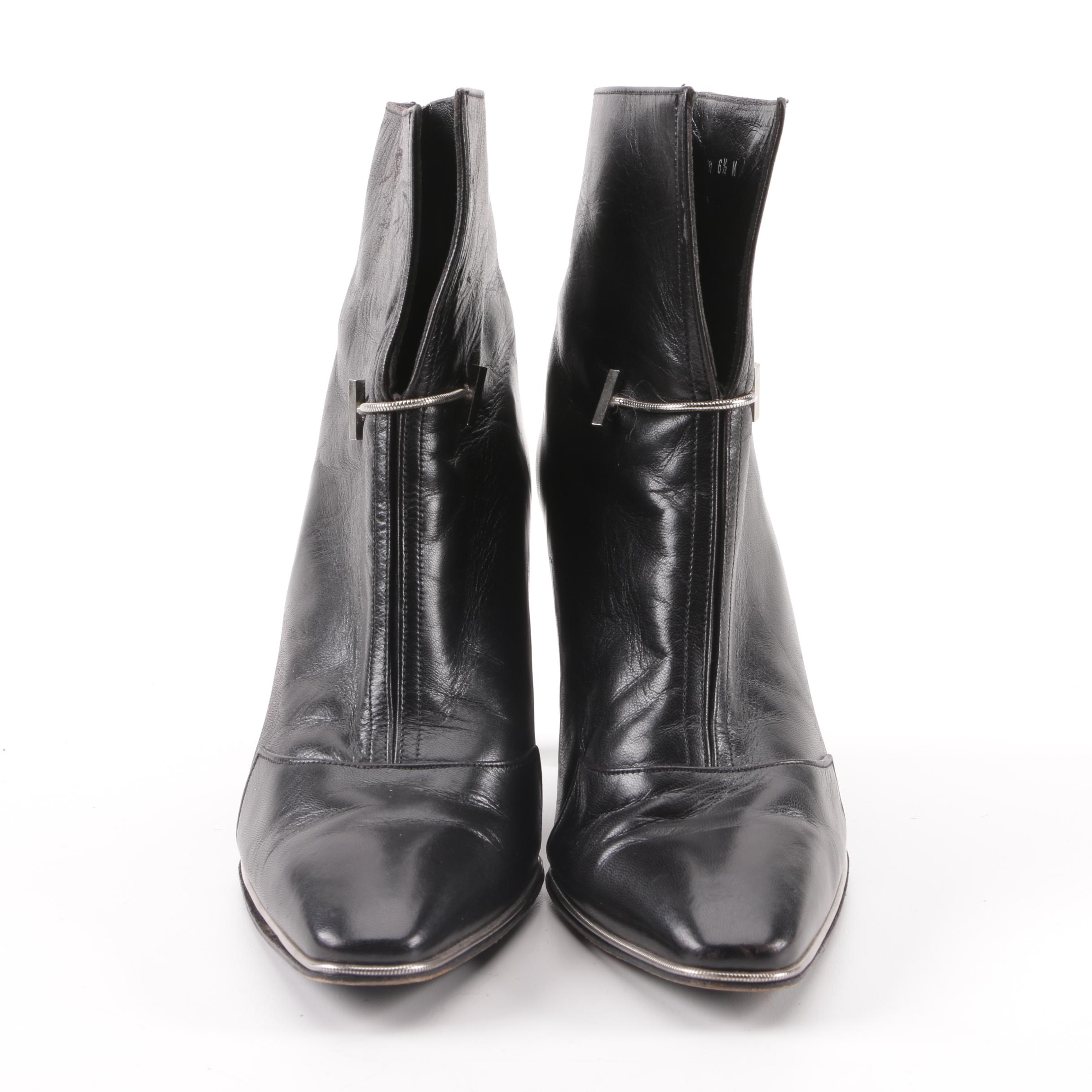 Women's Karl Lagerfeld Black Leather Ankle Booties, Made in France