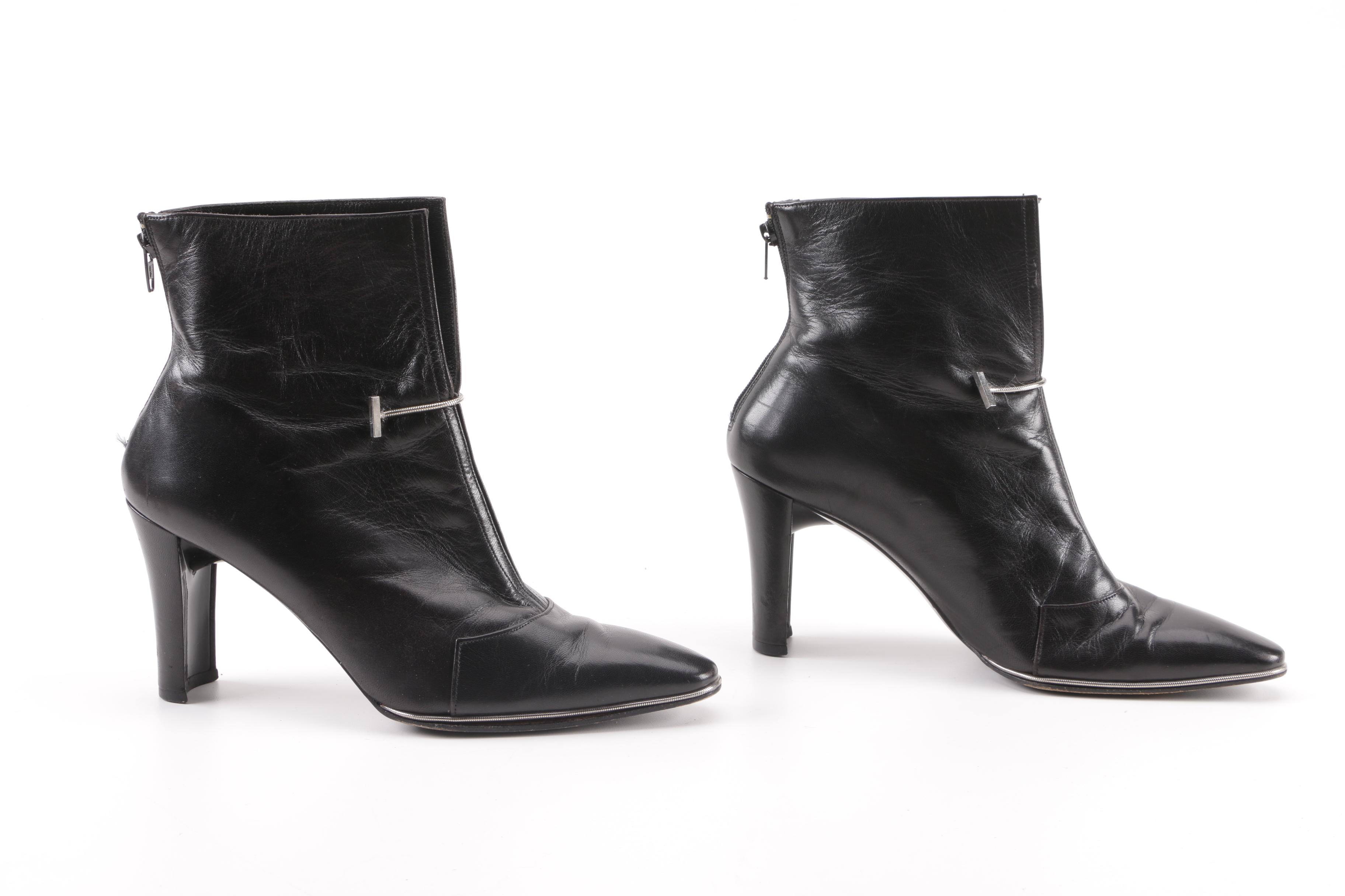 Women's Karl Lagerfeld Black Leather Ankle Booties, Made in France