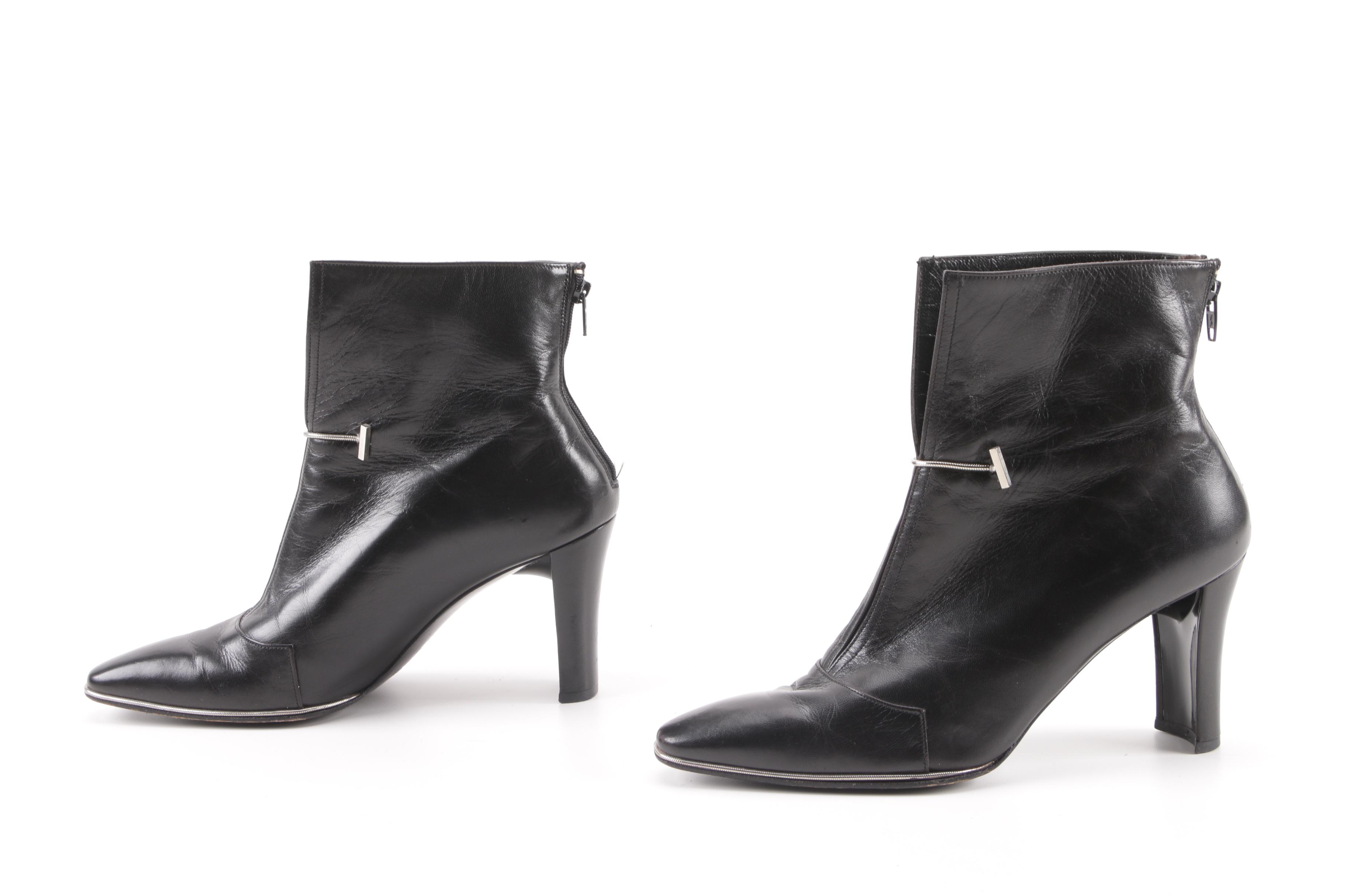Women's Karl Lagerfeld Black Leather Ankle Booties, Made in France