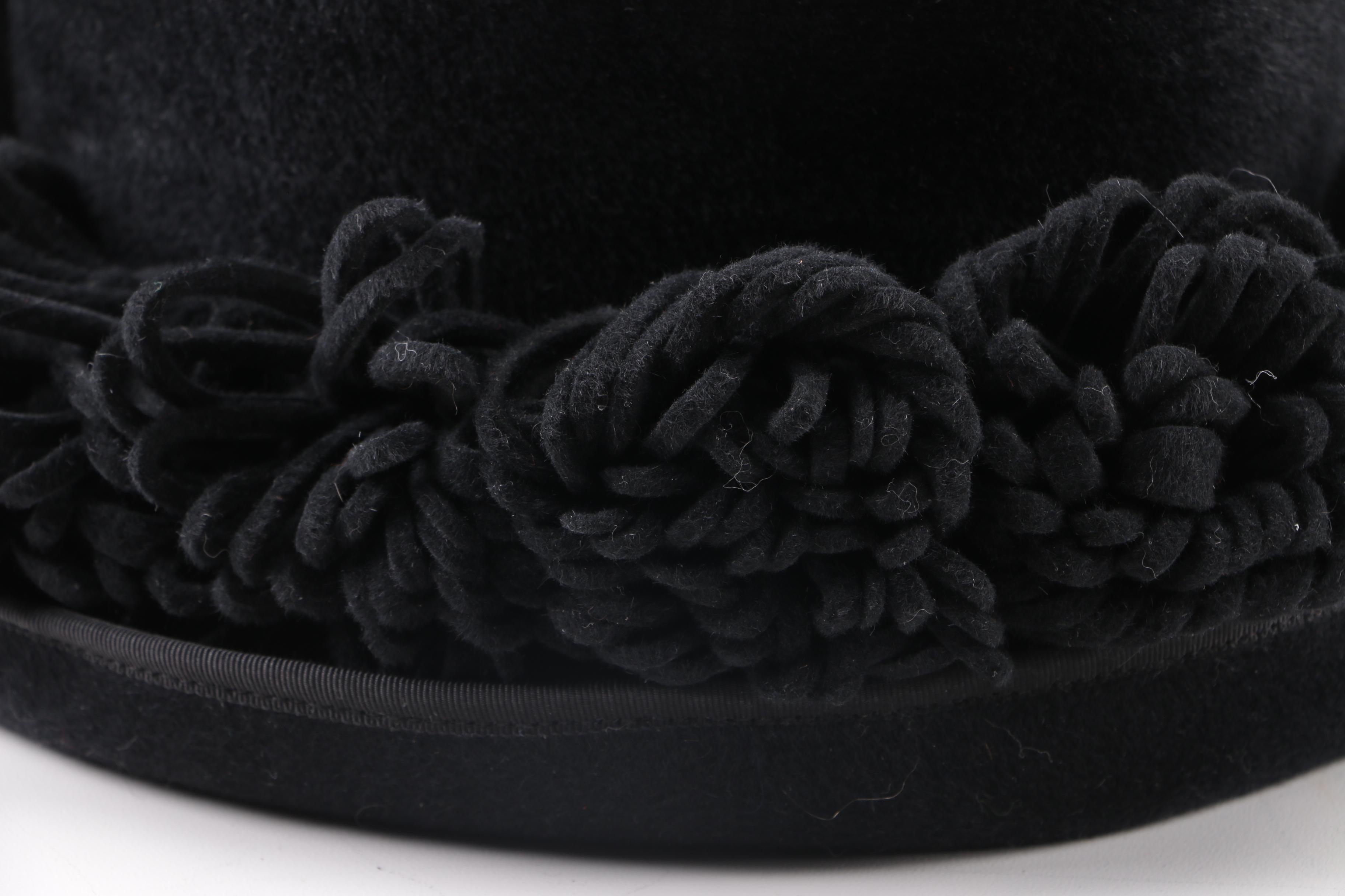Vintage Bailey Tomlin London Black Floral Felt Brim Hat