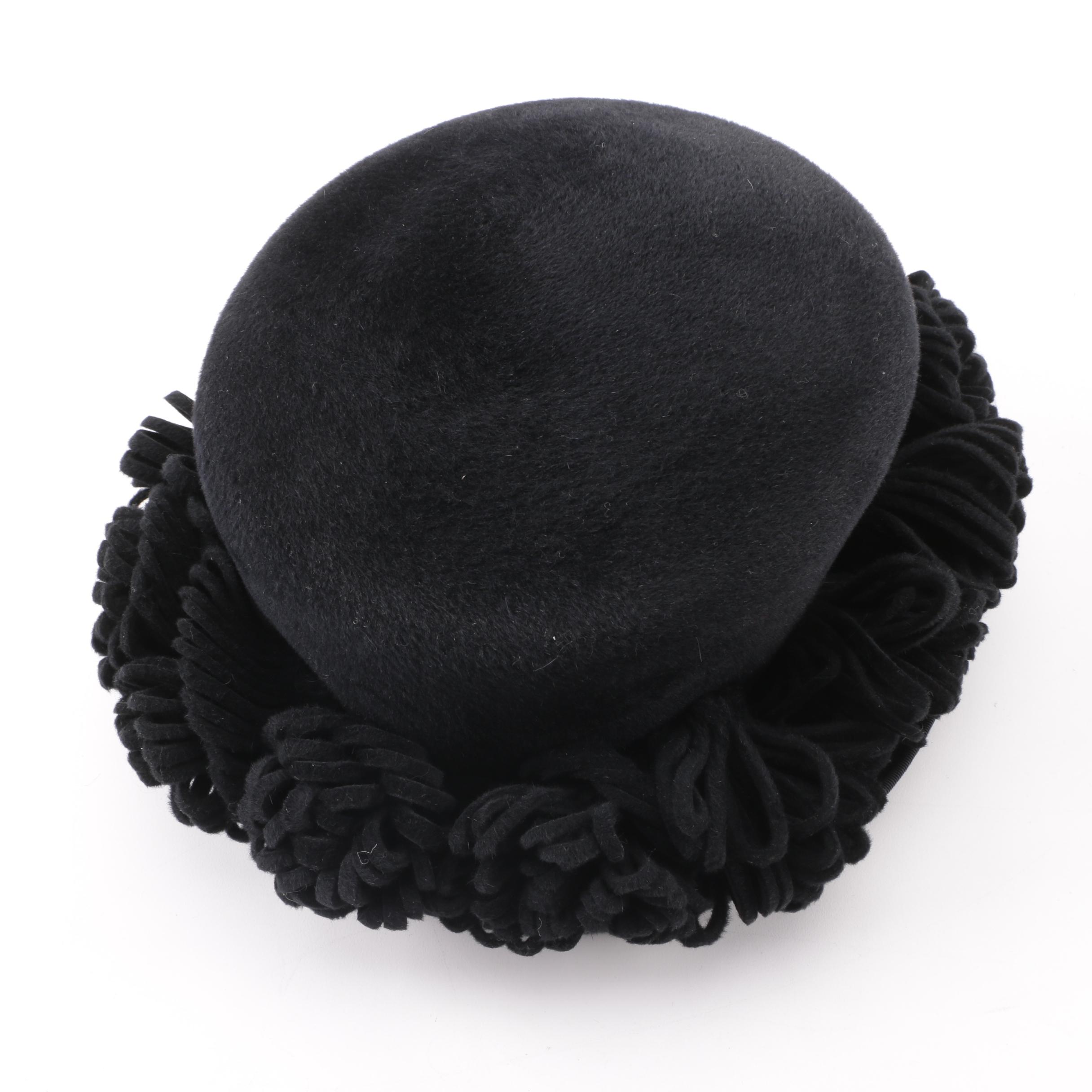 Vintage Bailey Tomlin London Black Floral Felt Brim Hat