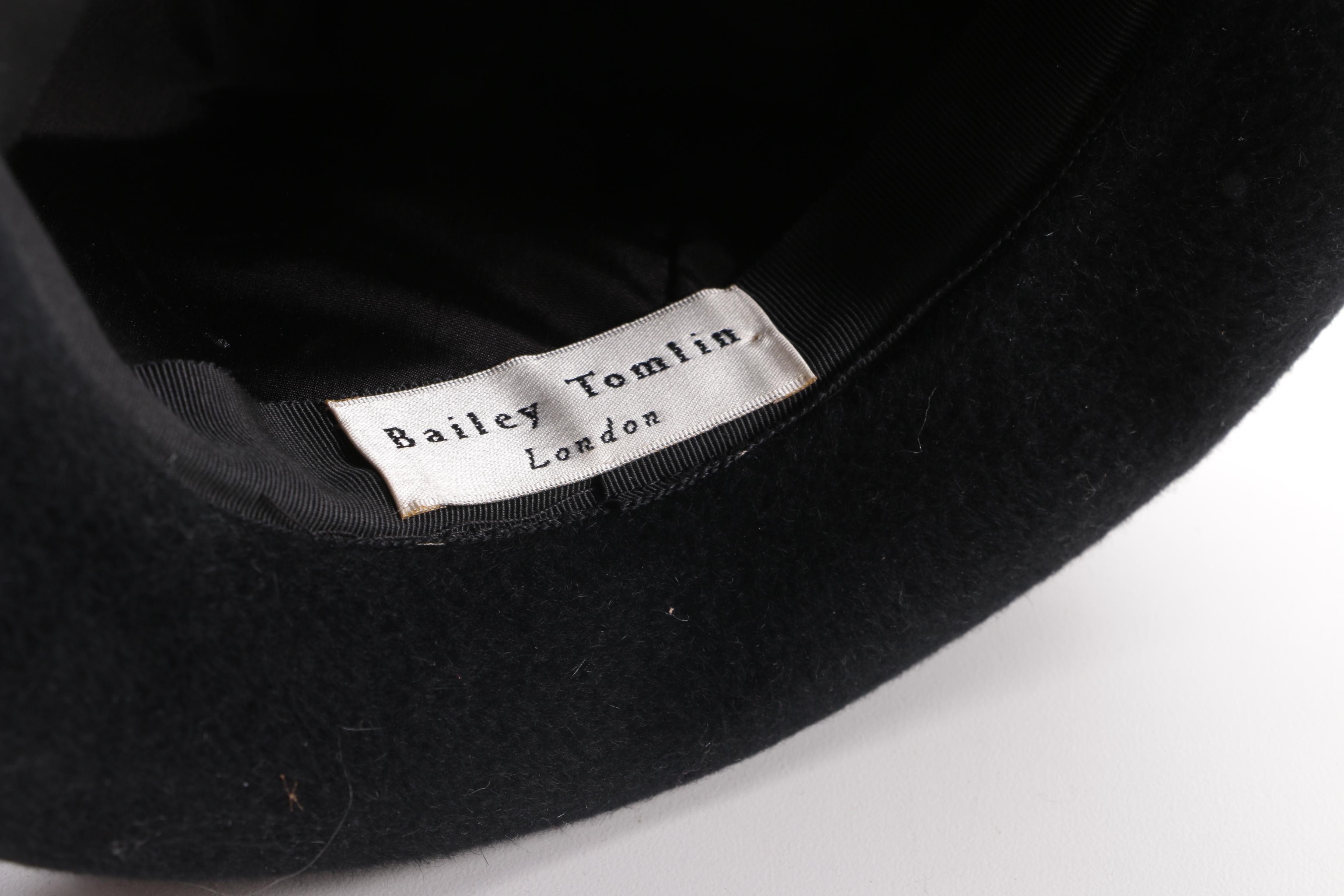 Vintage Bailey Tomlin London Black Floral Felt Brim Hat