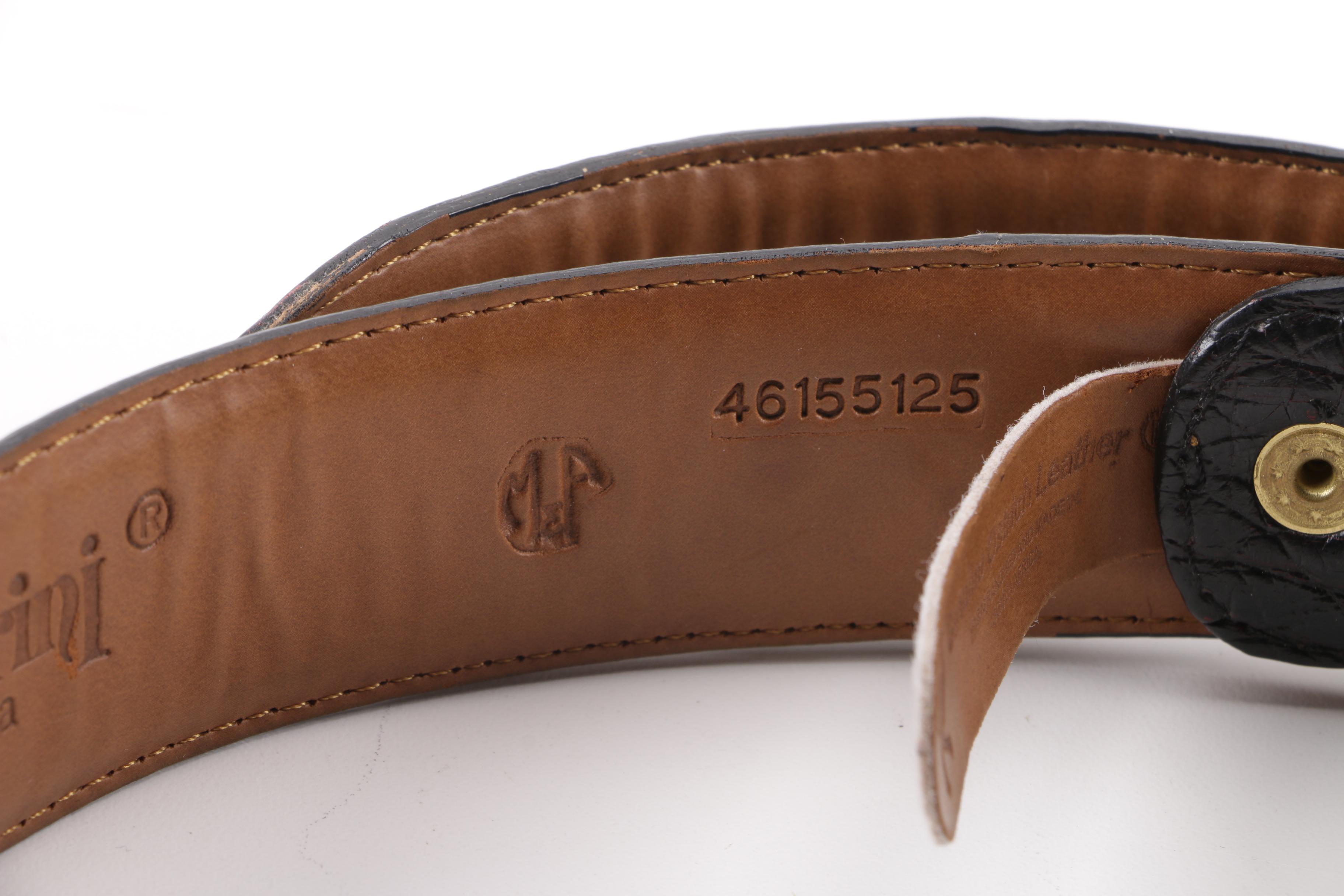 Ferrini Ostrich Leather Belt with Engraved Silver Tone Brass Buckle