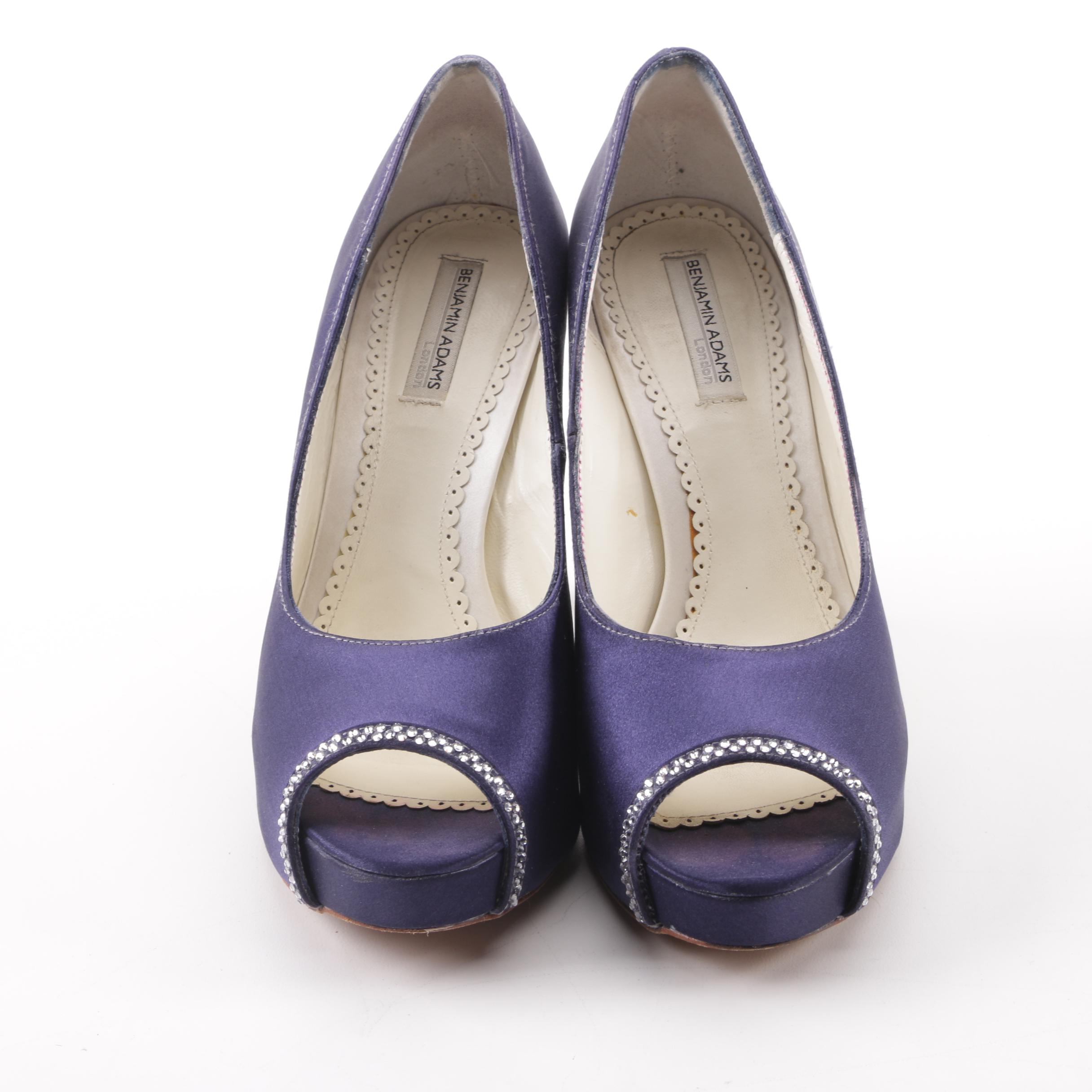 Benjamin Adams Scarlet Duchesse Dyed Purple Silk Heels with Swarovski Crystals