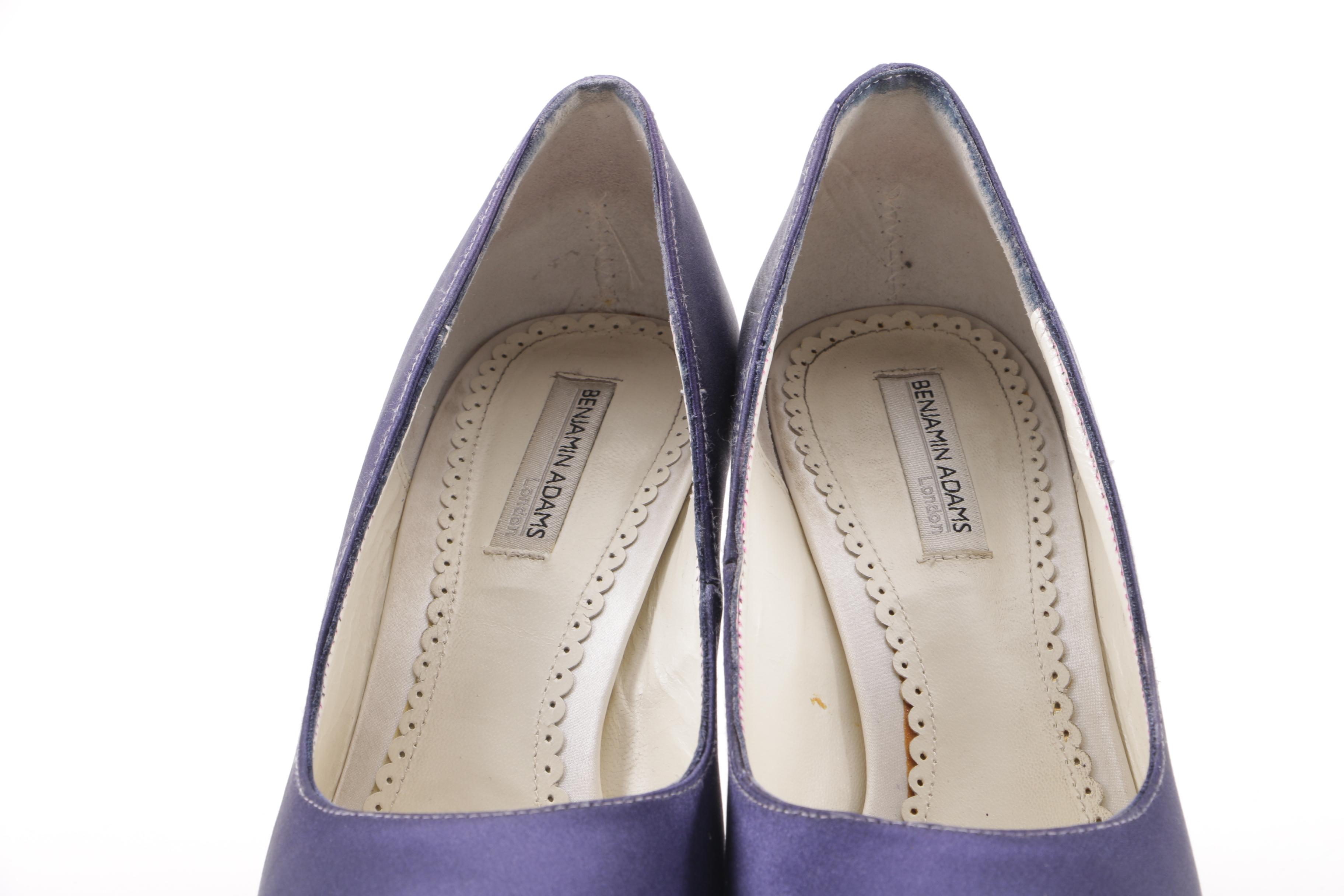 Benjamin Adams Scarlet Duchesse Dyed Purple Silk Heels with Swarovski Crystals