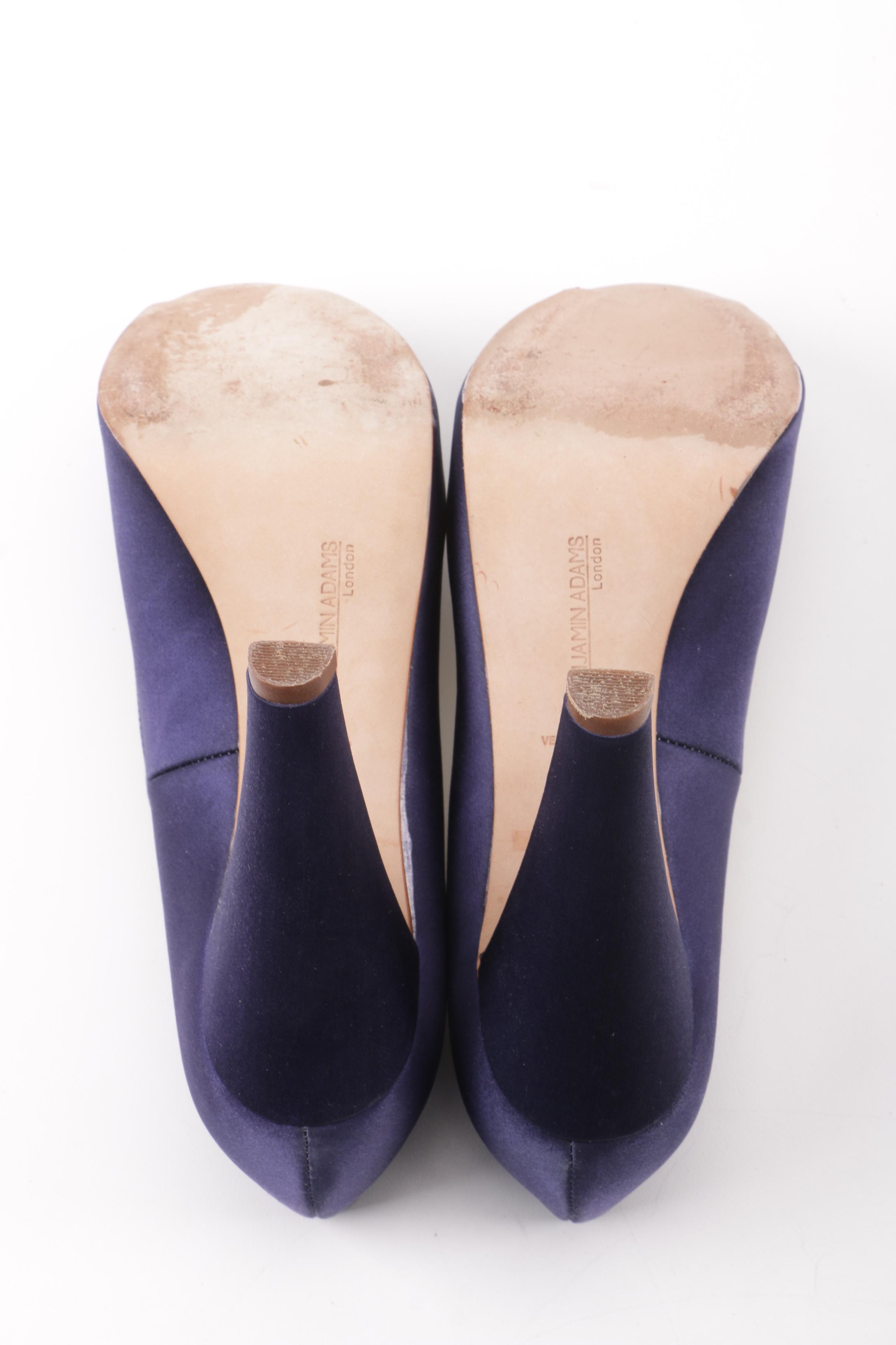 Benjamin Adams Scarlet Duchesse Dyed Purple Silk Heels with Swarovski Crystals