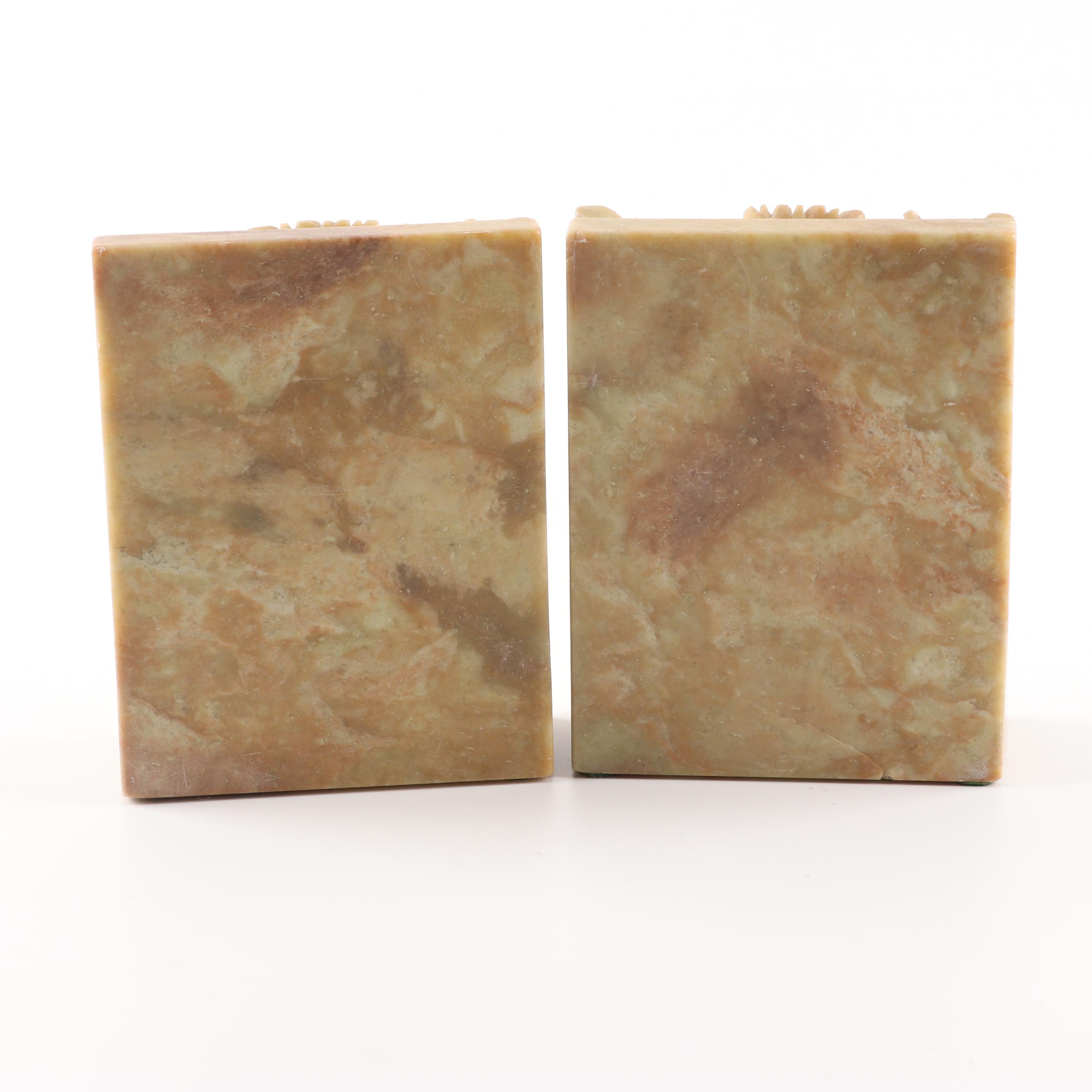 Chinese Carved Soapstone Bookends