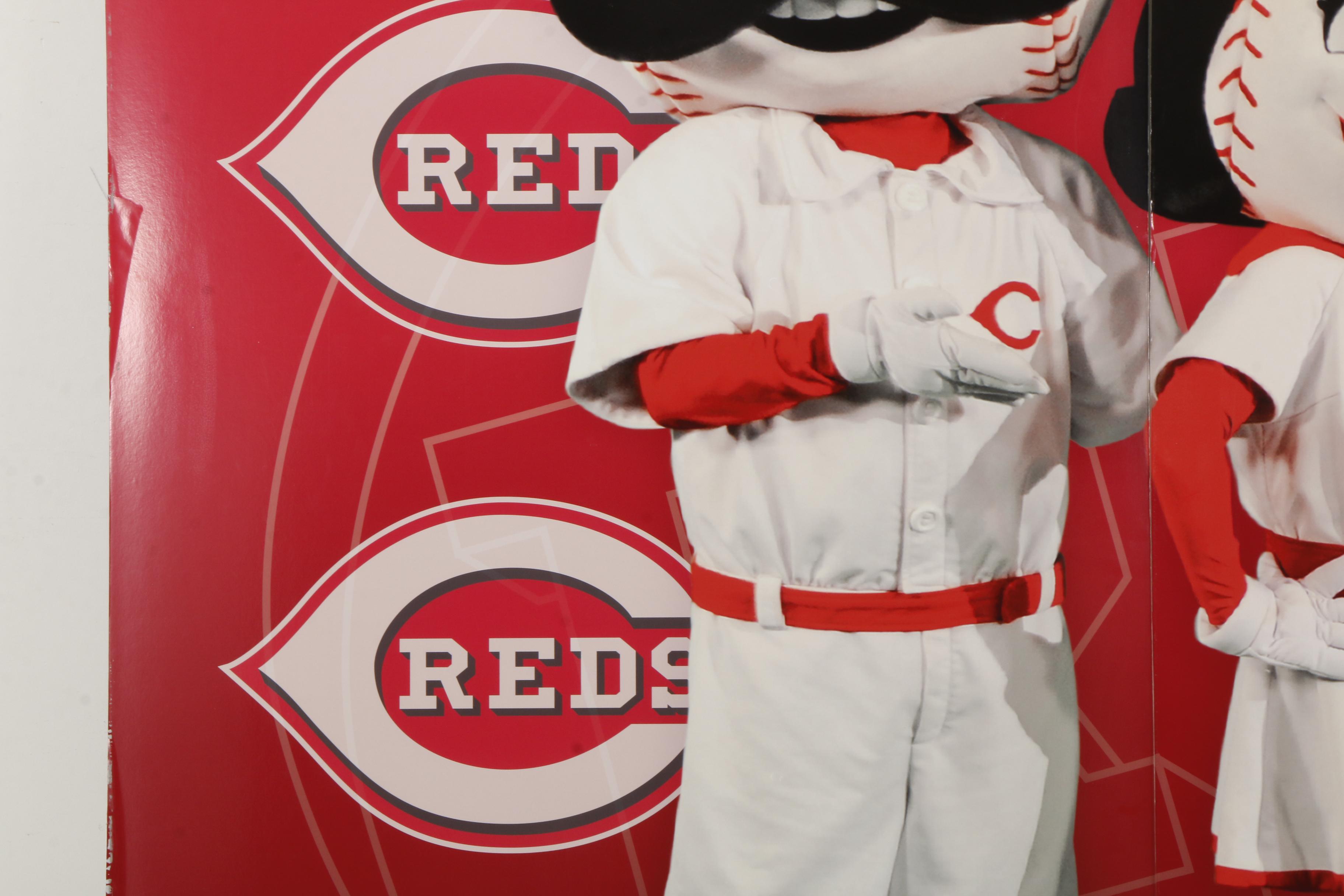 Reds Hall Of Fame Mr. Red, Rosie Red, Gapper and Mr. Redlegs Wall Exhibits