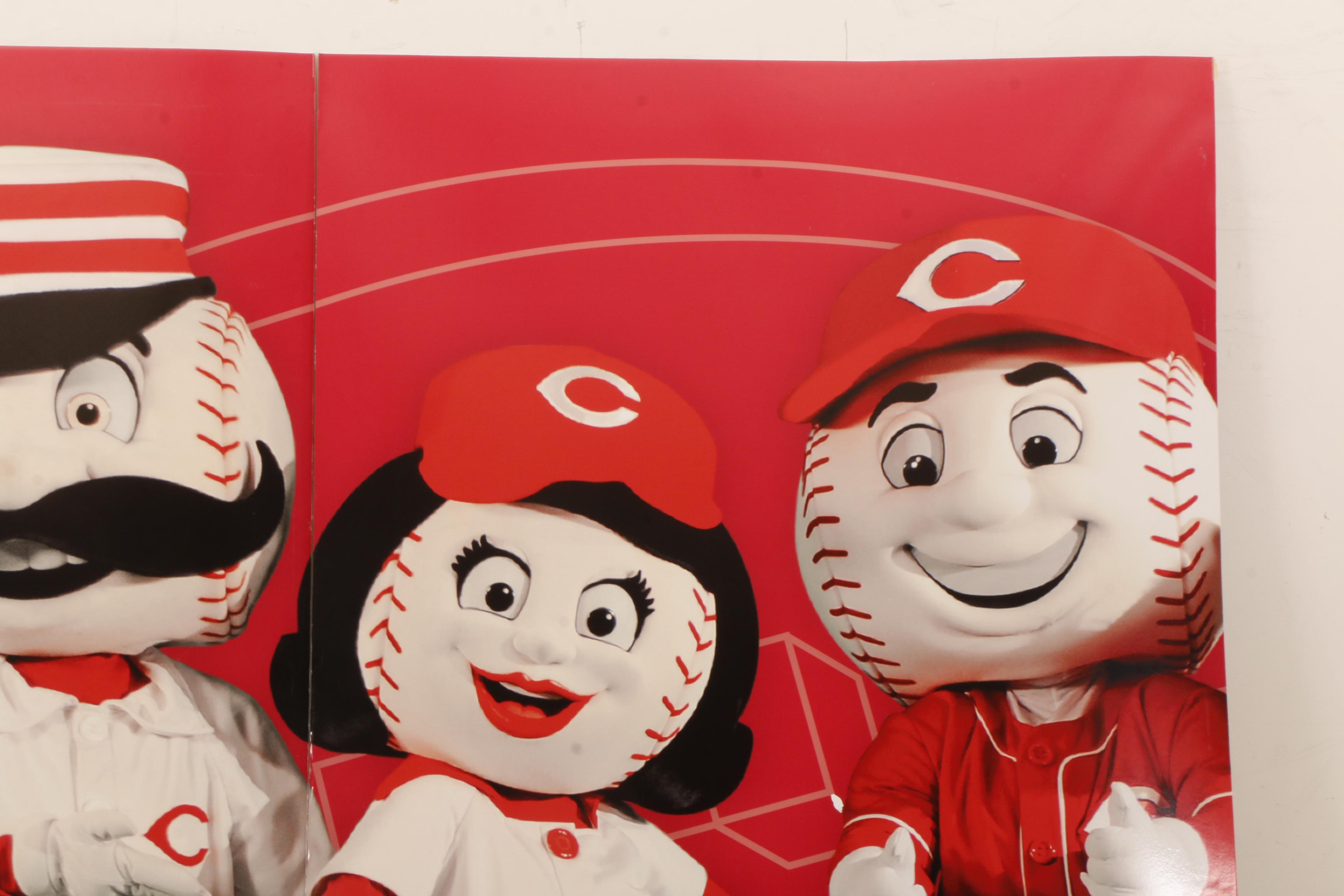 Reds Hall Of Fame Mr. Red, Rosie Red, Gapper and Mr. Redlegs Wall Exhibits