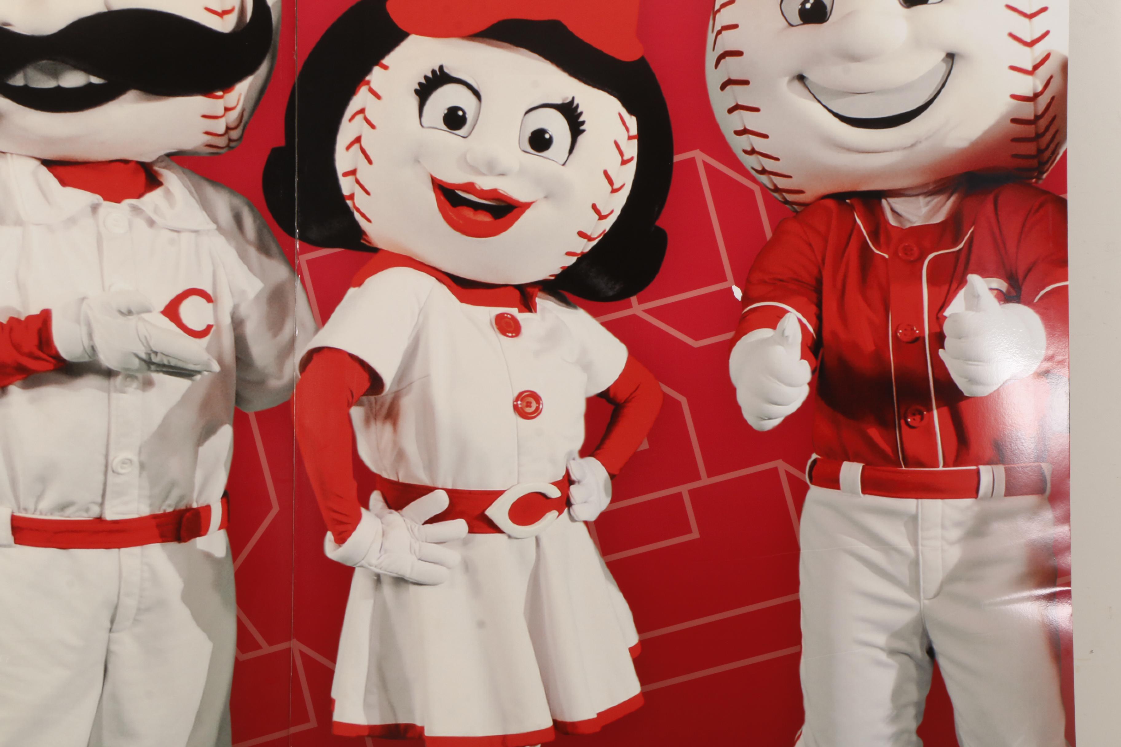 Reds Hall Of Fame Mr. Red, Rosie Red, Gapper and Mr. Redlegs Wall Exhibits