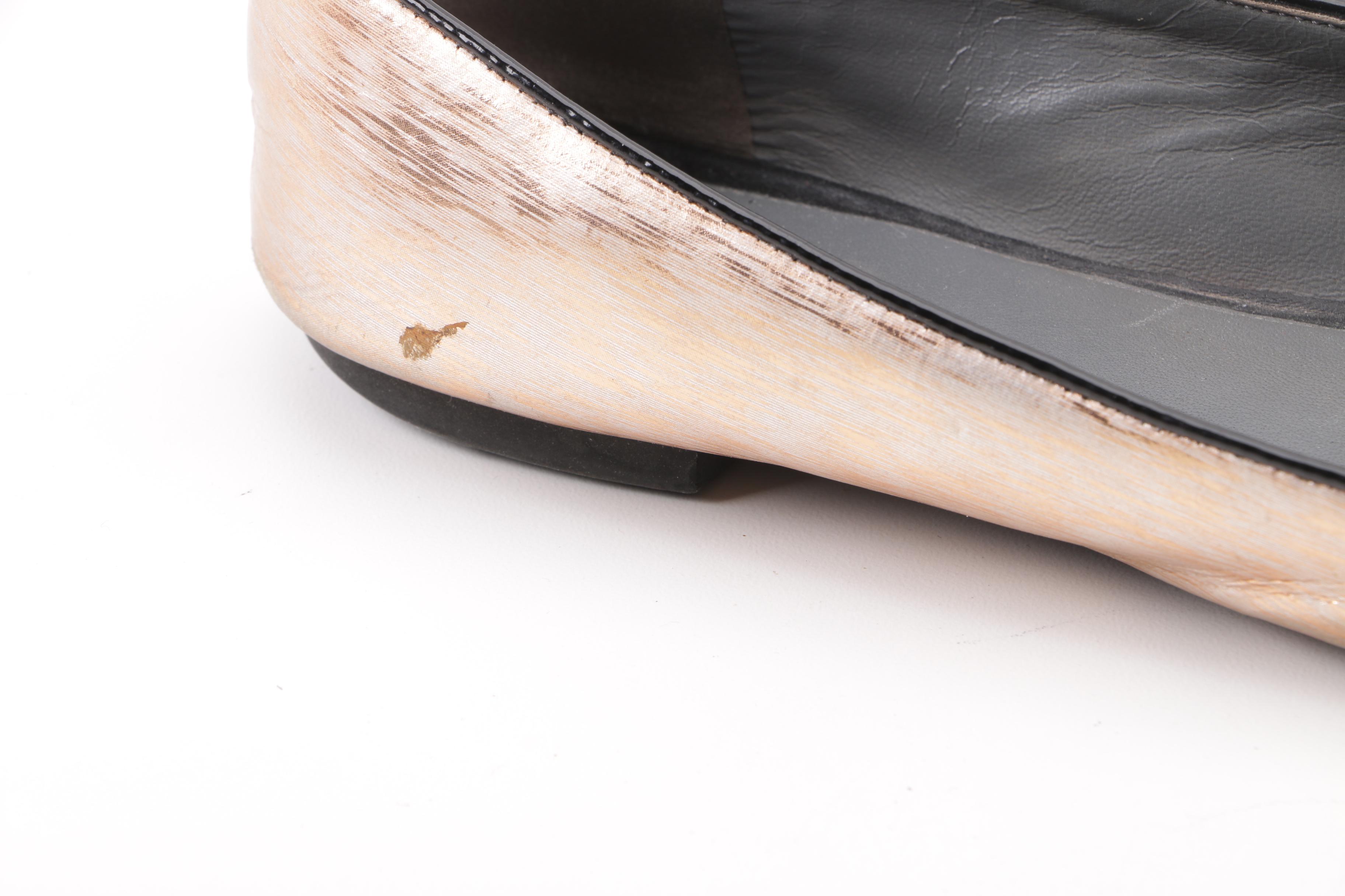 Kenzo Metallic Rose Gold Leather Embroidered Eye Flats