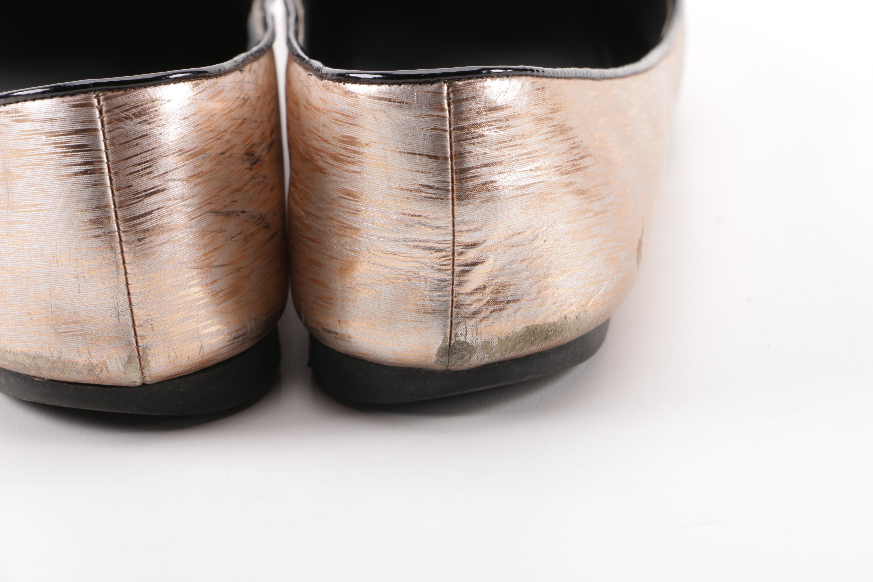 Kenzo Metallic Rose Gold Leather Embroidered Eye Flats