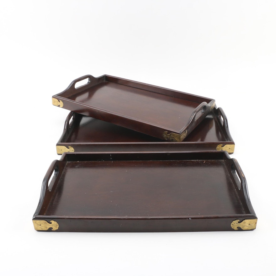 Wooden Nesting Trays with Brass Accents