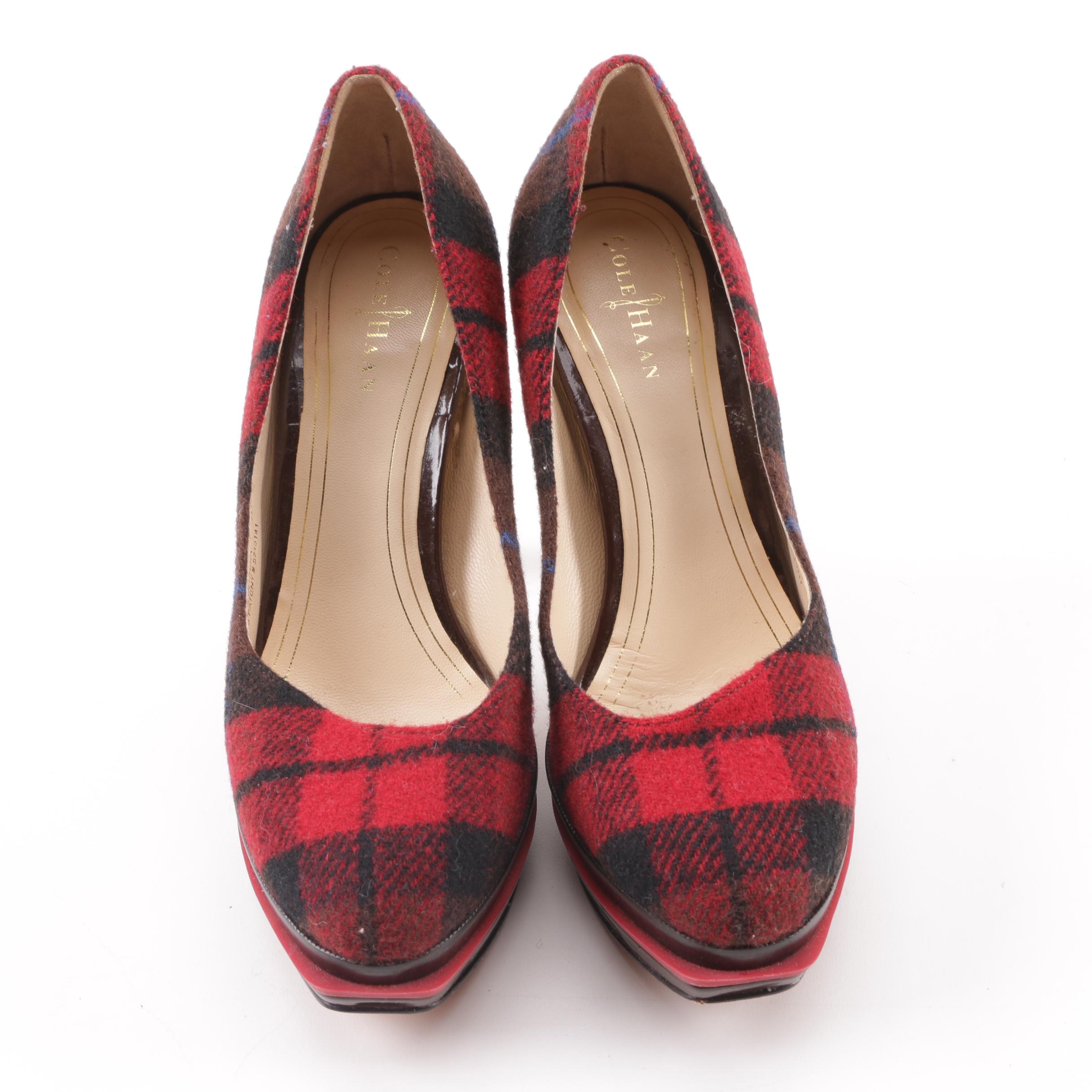 Cole Haan Nike Air Chelsea Red Plaid Wool Platform Pumps