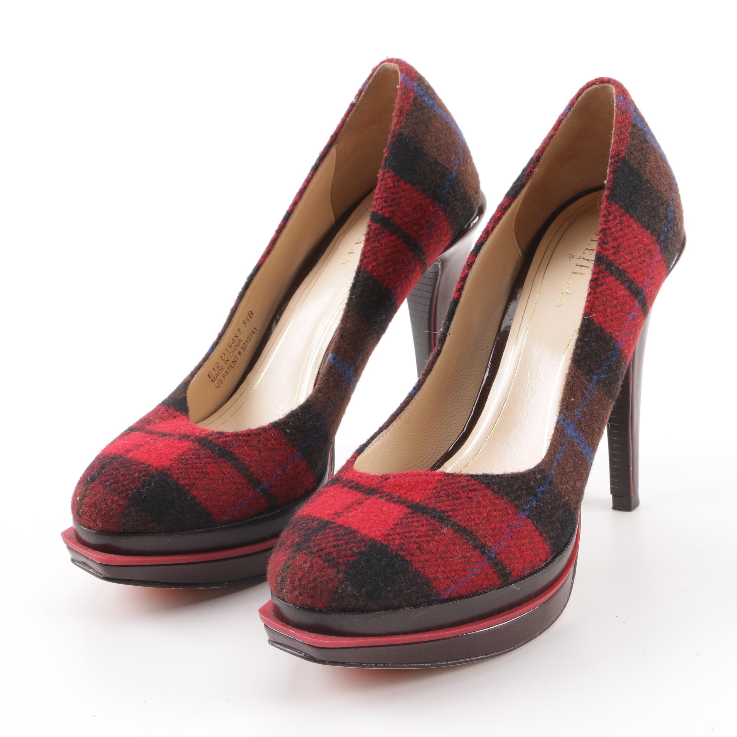 Cole Haan Nike Air Chelsea Red Plaid Wool Platform Pumps