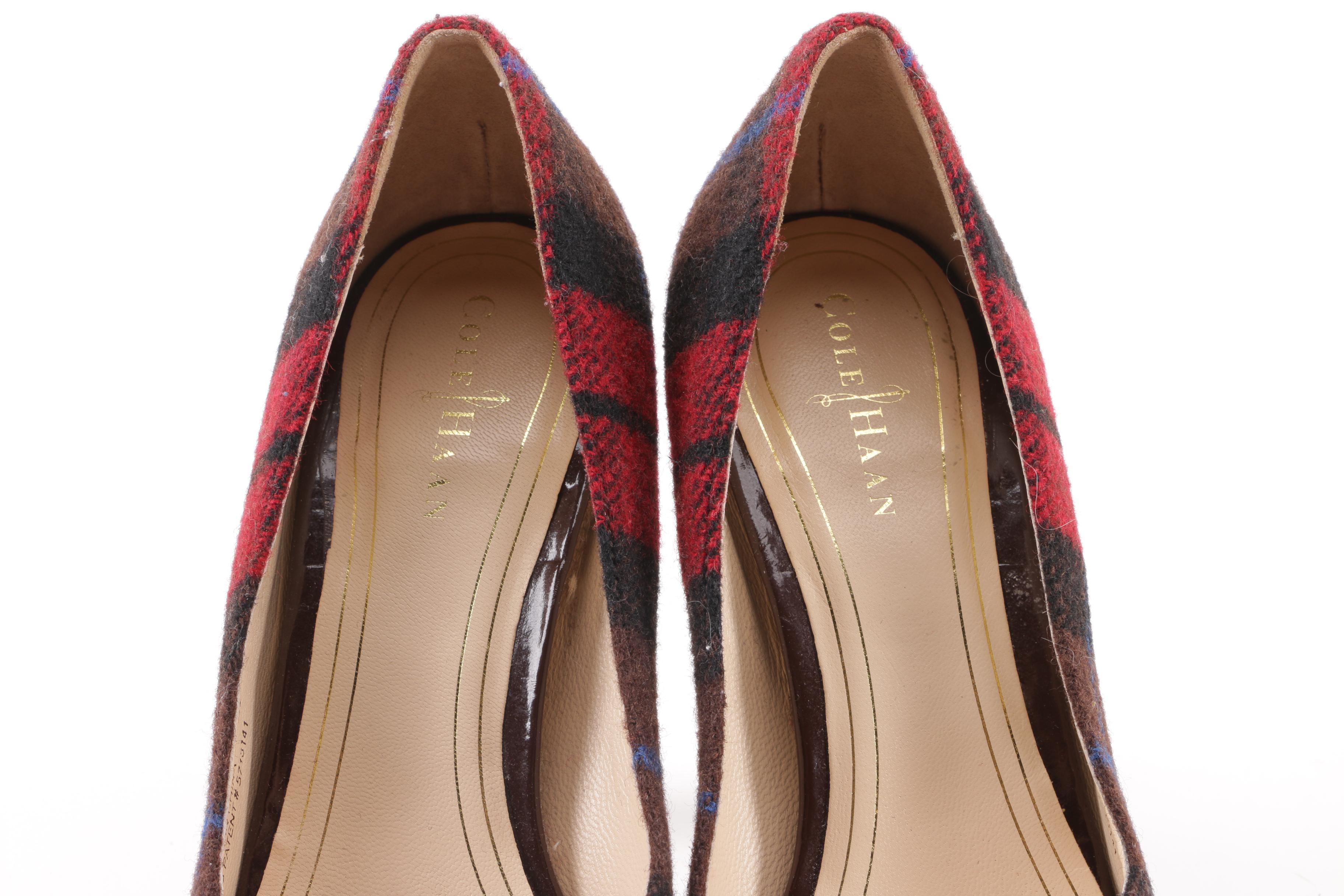 Cole Haan Nike Air Chelsea Red Plaid Wool Platform Pumps