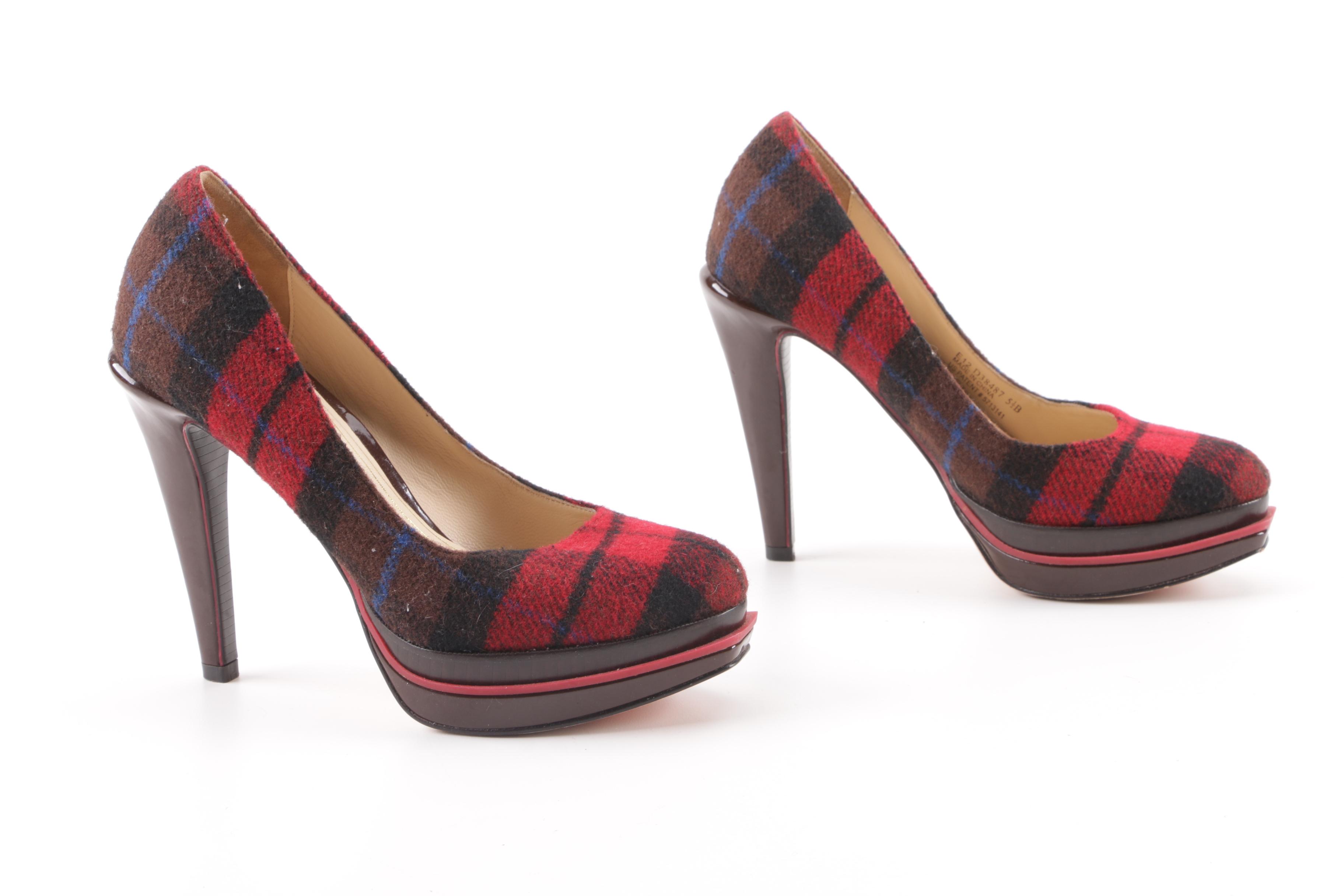 Cole Haan Nike Air Chelsea Red Plaid Wool Platform Pumps