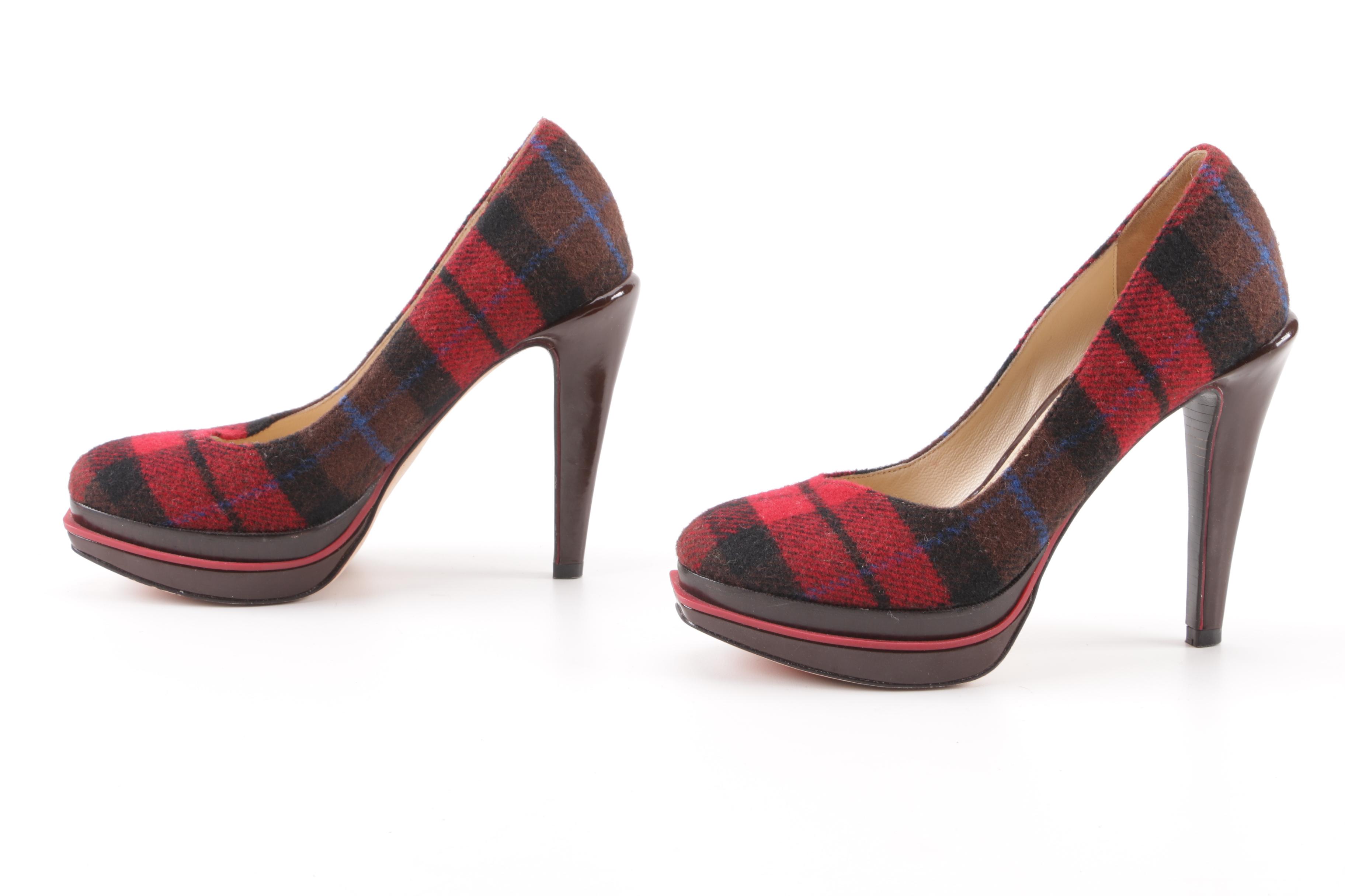 Cole Haan Nike Air Chelsea Red Plaid Wool Platform Pumps