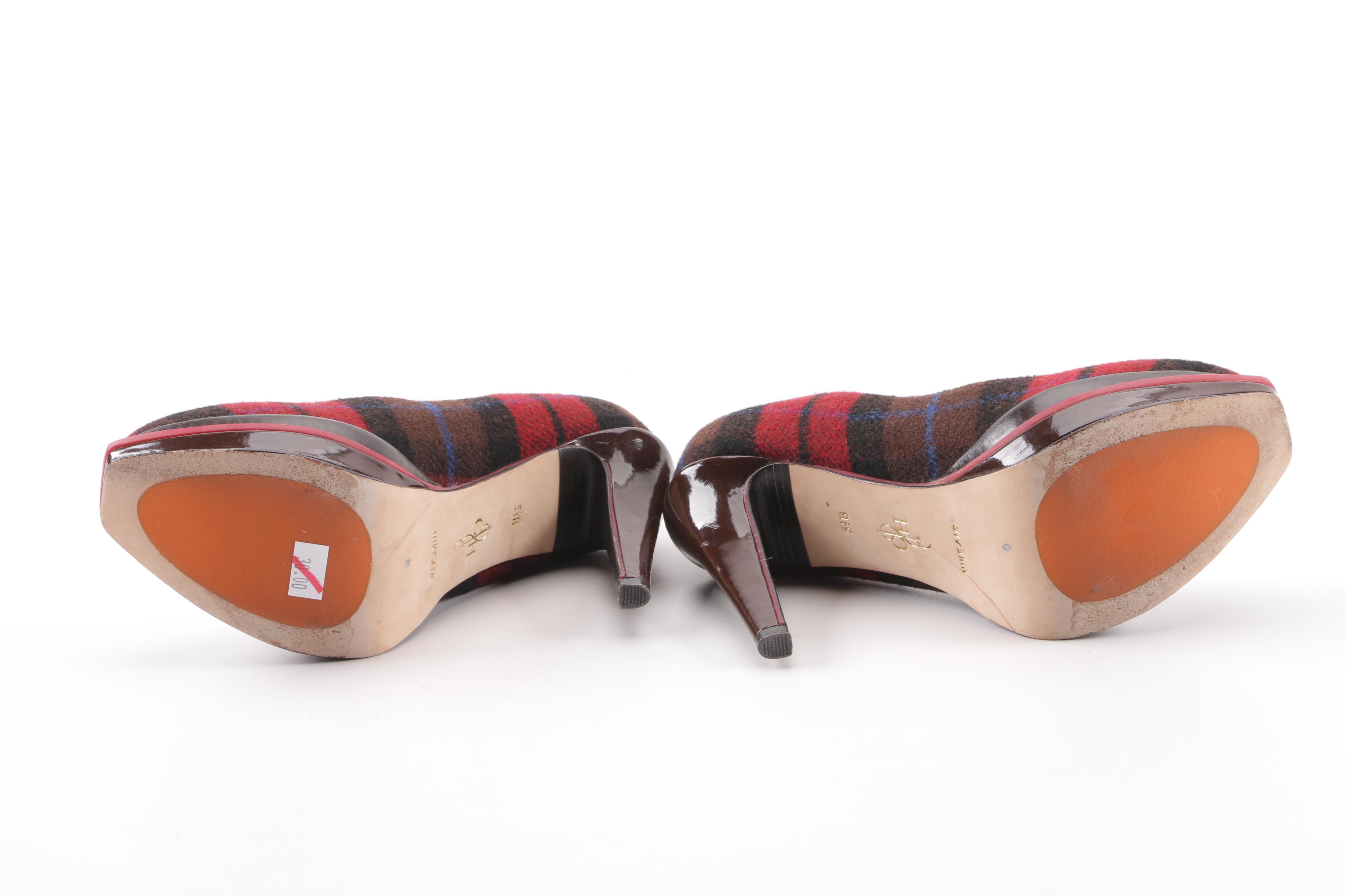 Cole Haan Nike Air Chelsea Red Plaid Wool Platform Pumps