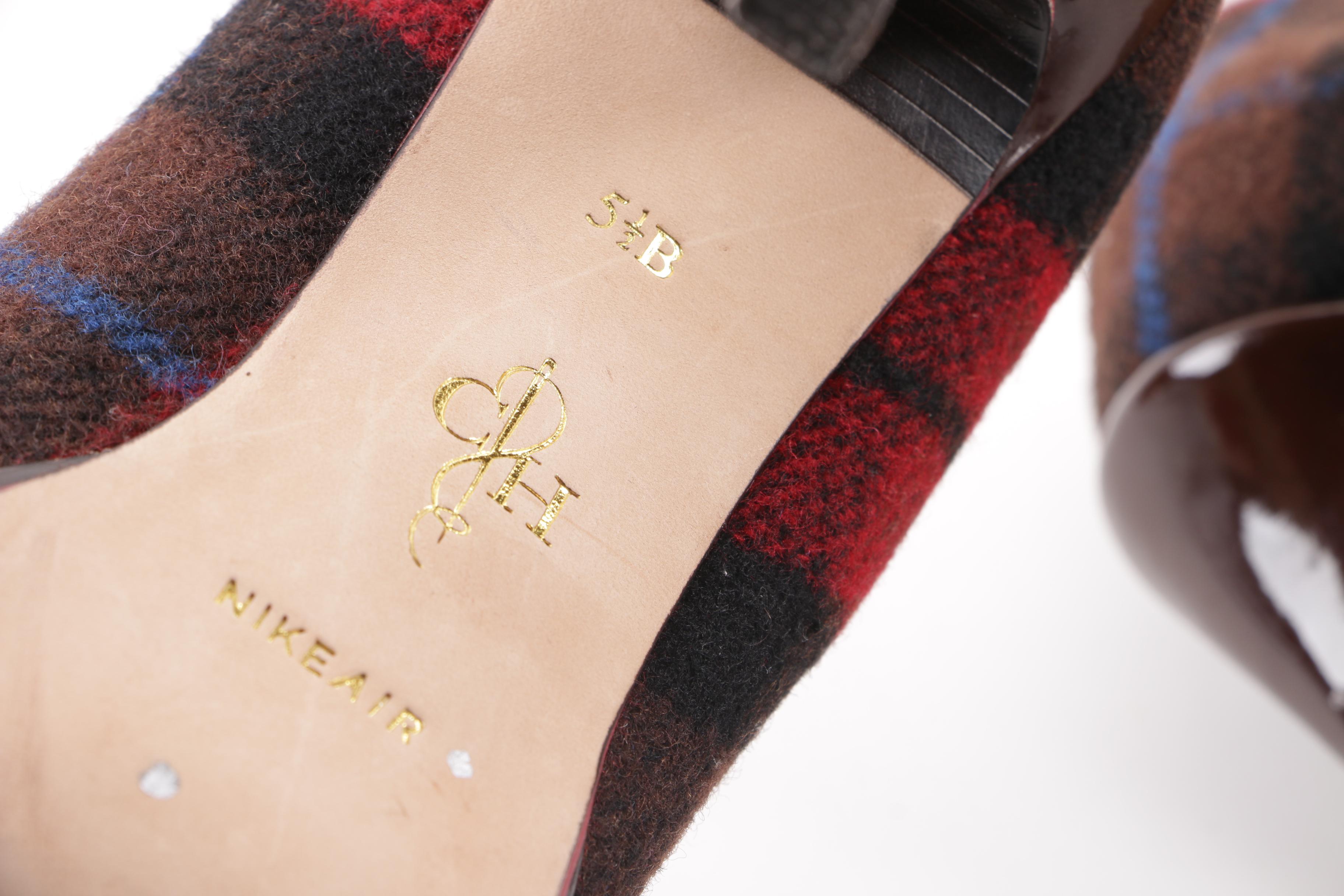 Cole Haan Nike Air Chelsea Red Plaid Wool Platform Pumps