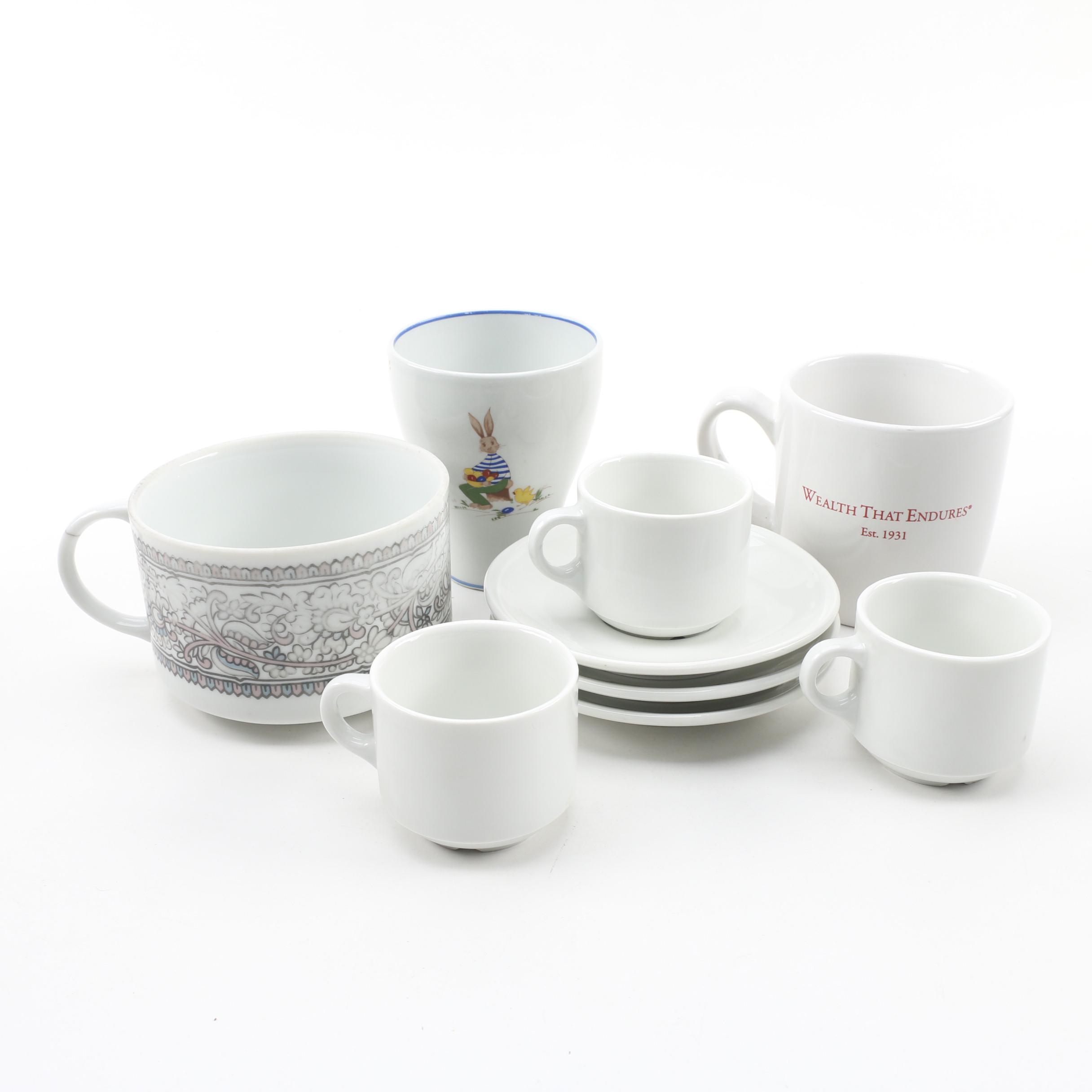 Pillivuyt French Espresso Cups and Saucers with Mugs