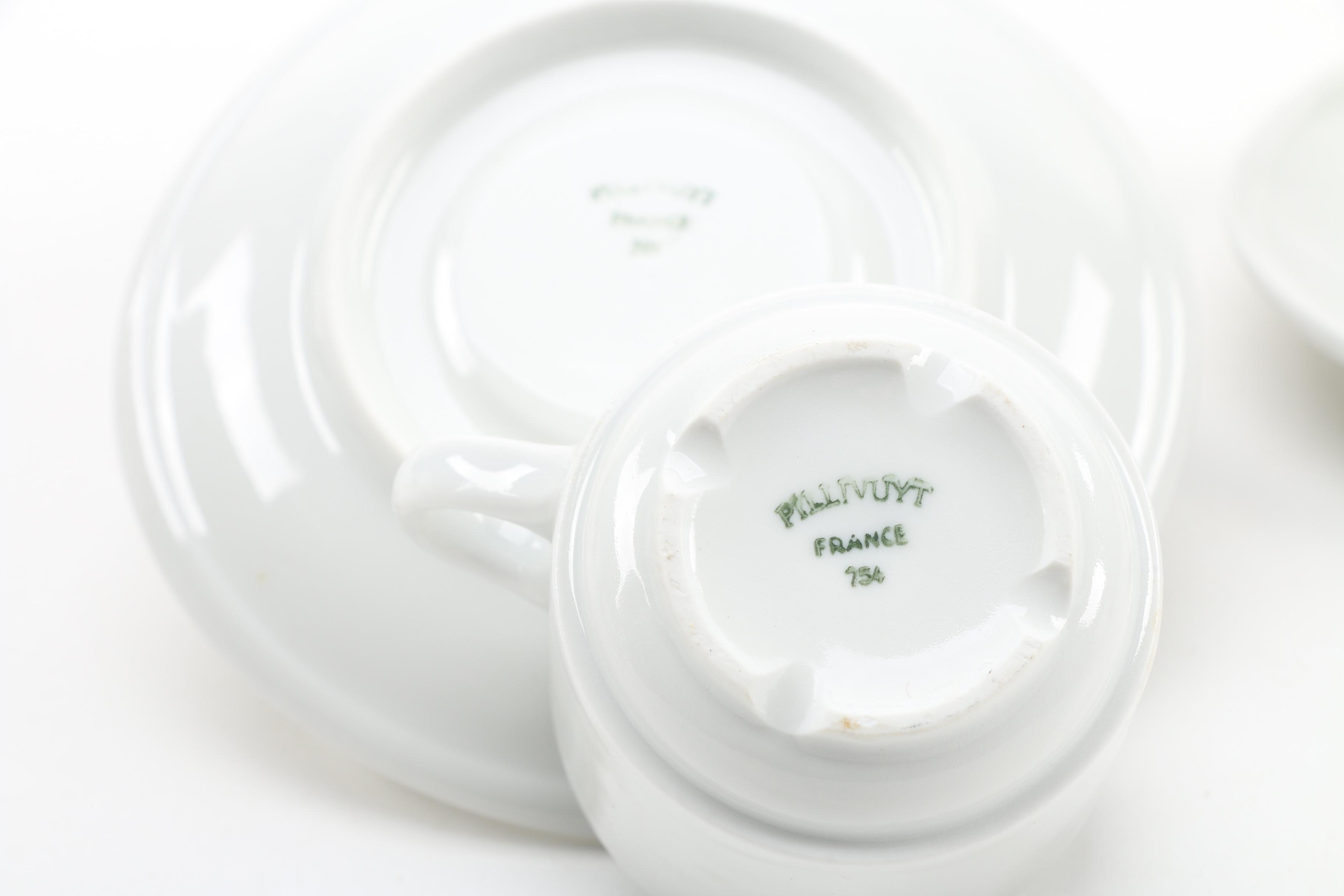 Pillivuyt French Espresso Cups and Saucers with Mugs