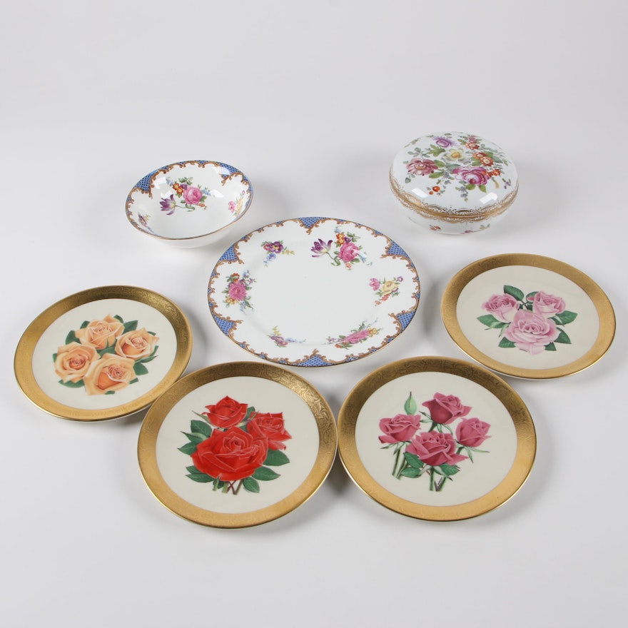 American Rose Society Collectors' Plates with European Porcelain Serveware