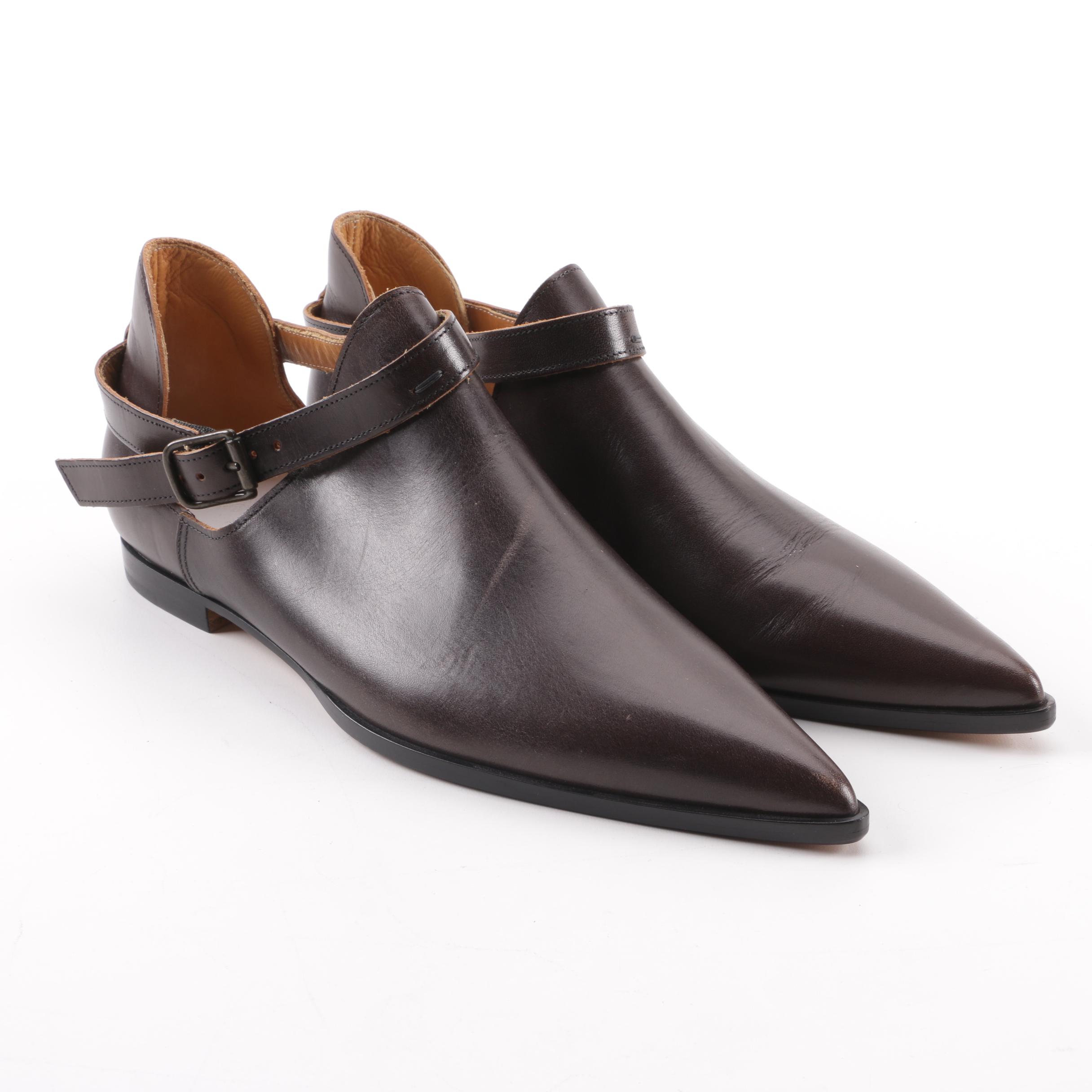Women's Maison Martin Margiela MM22 Brown Leather Buckle Strap Pointed Toe Shoes