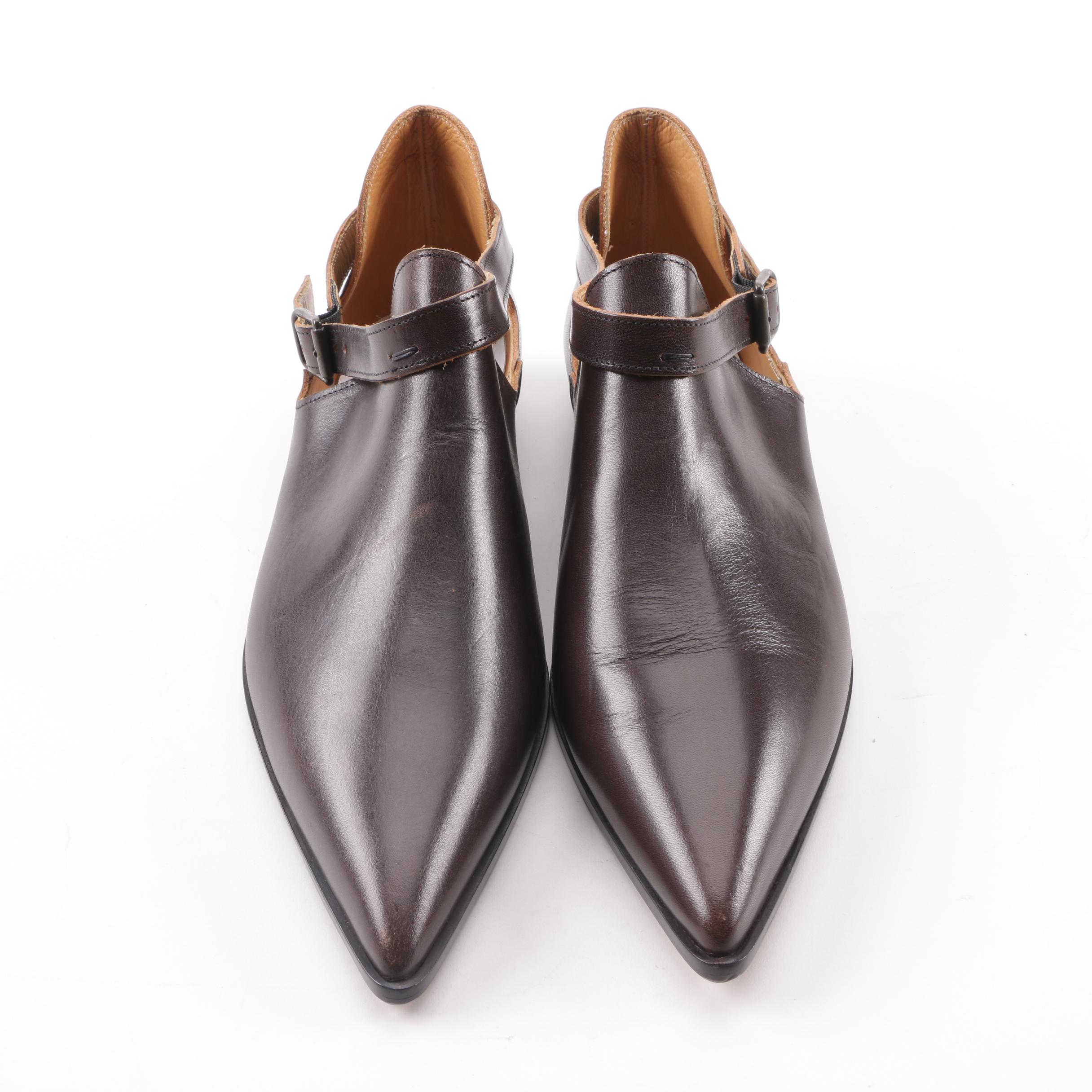 Women's Maison Martin Margiela MM22 Brown Leather Buckle Strap Pointed Toe Shoes