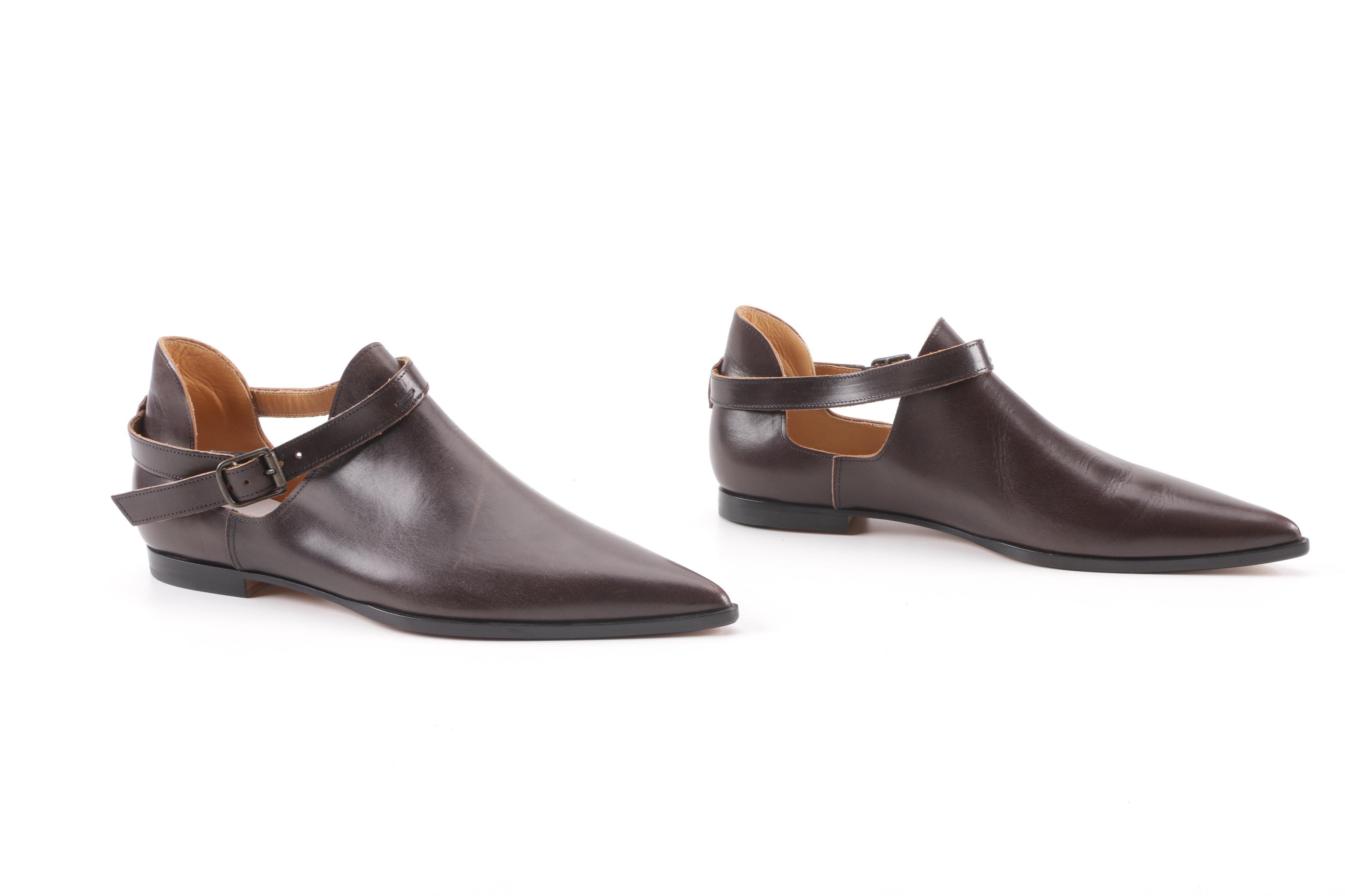 Women's Maison Martin Margiela MM22 Brown Leather Buckle Strap Pointed Toe Shoes