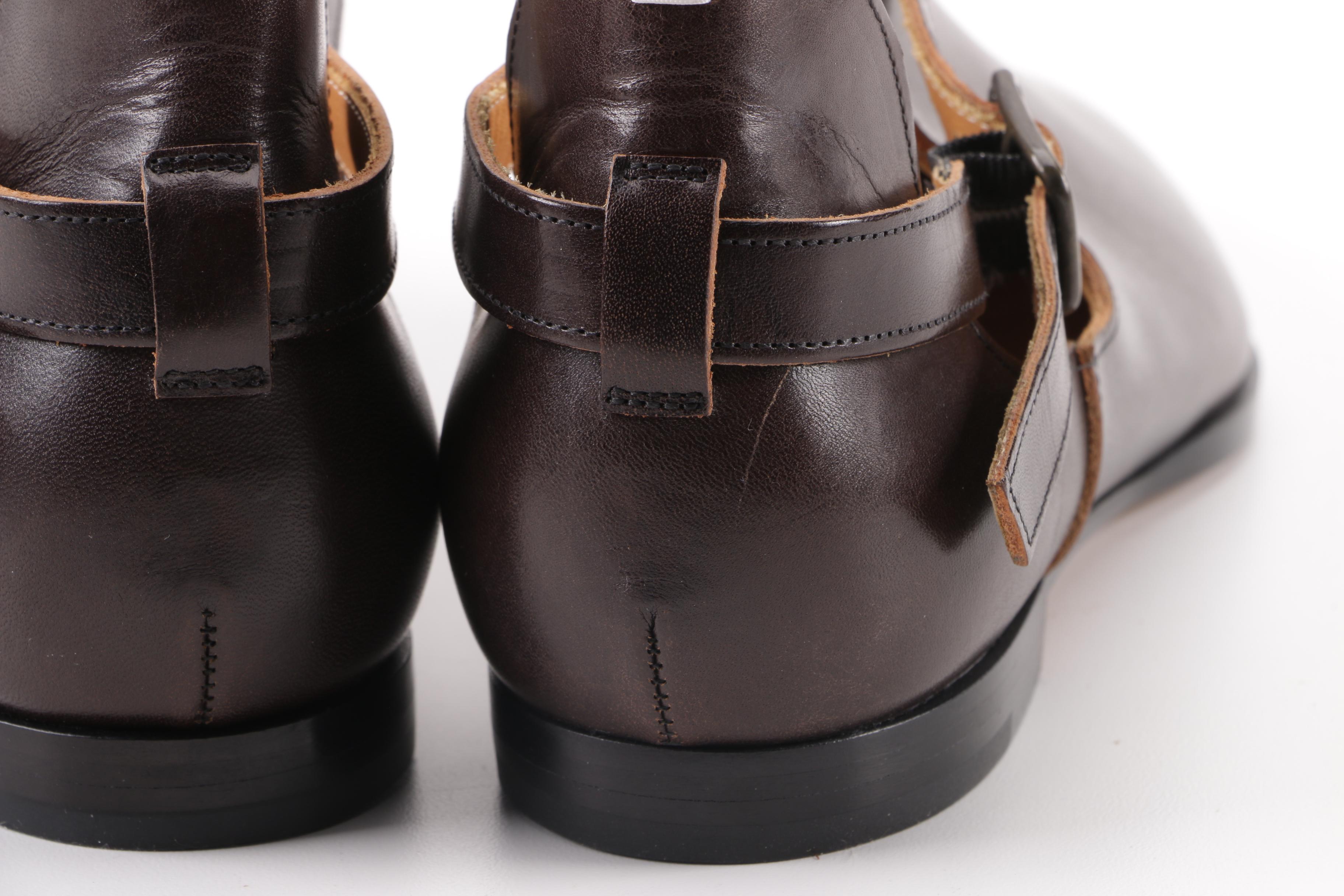 Women's Maison Martin Margiela MM22 Brown Leather Buckle Strap Pointed Toe Shoes